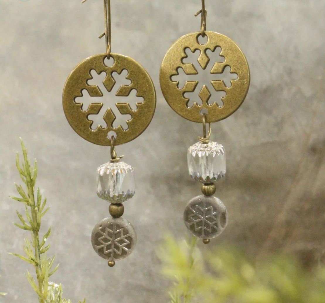 Bronze Snowflake Dangle Earrings