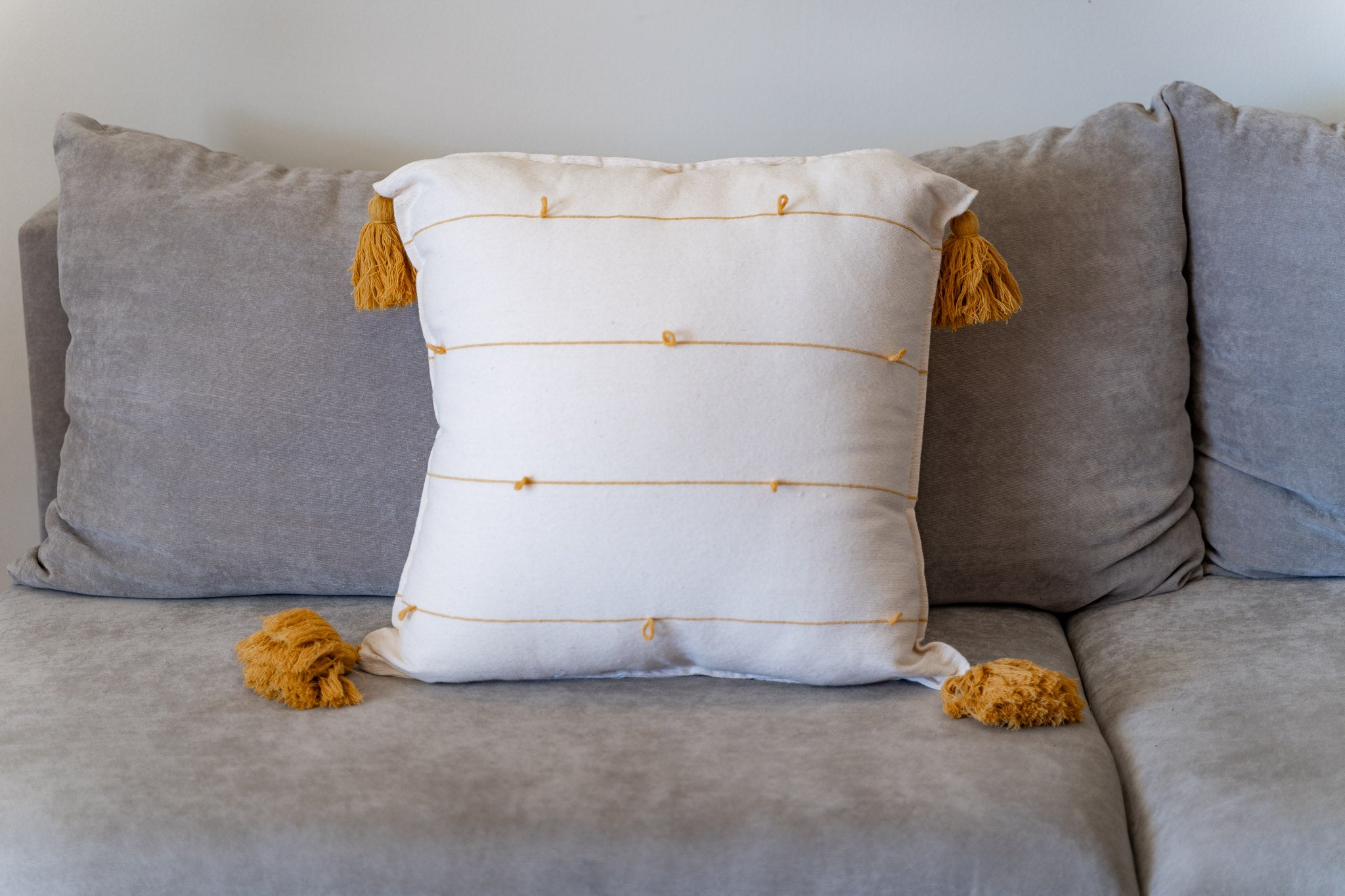 Mustard Globos Throw Pillow