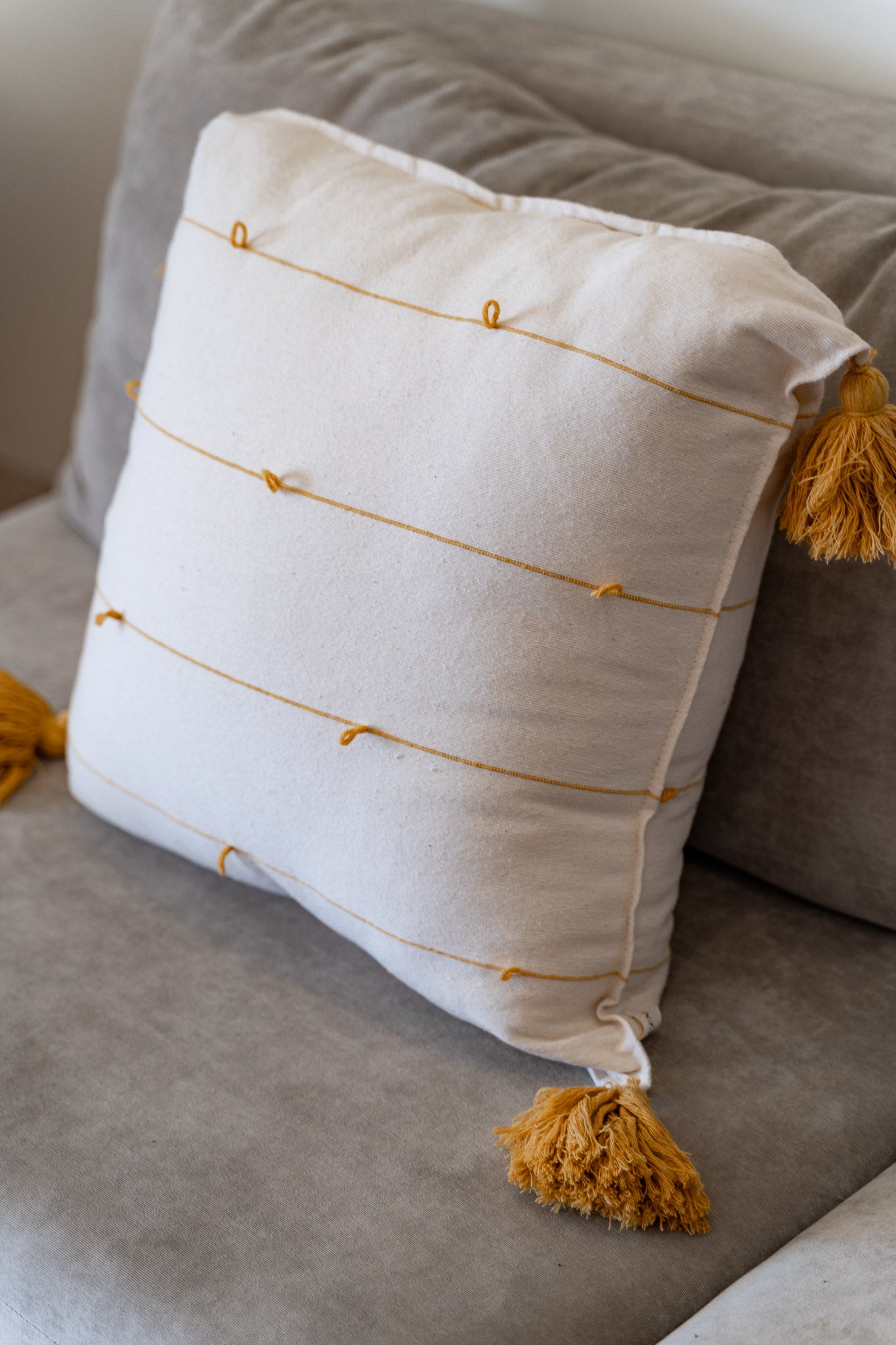 Mustard Globos Throw Pillow