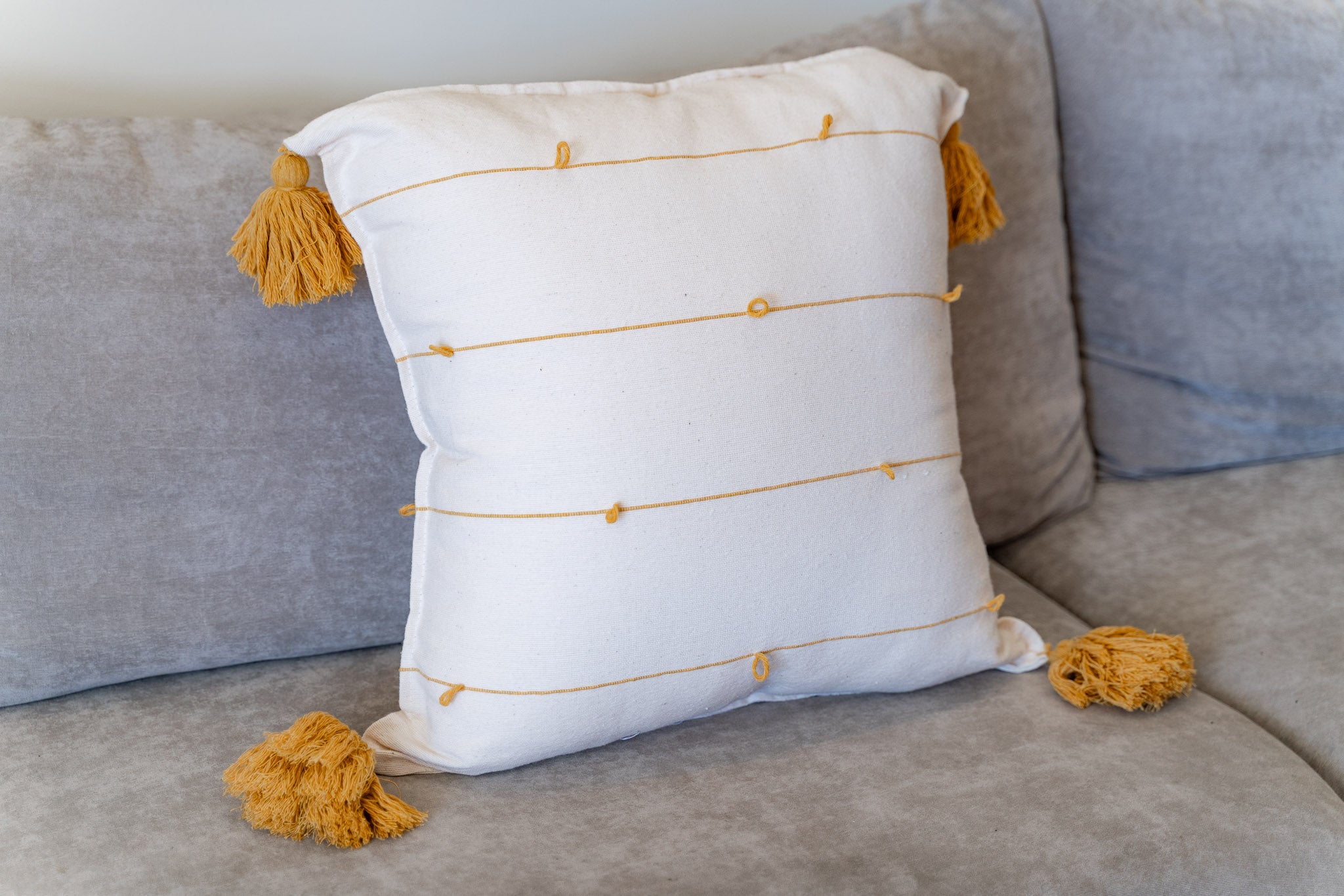 Mustard Globos Throw Pillow