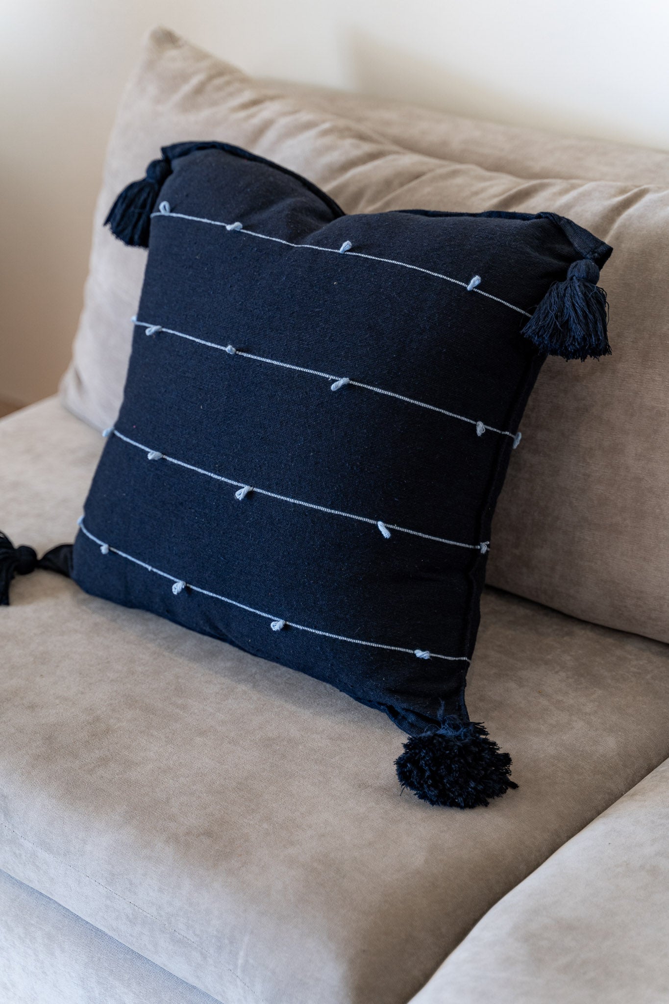 Navy with Sky Blue Globos Throw Pillow