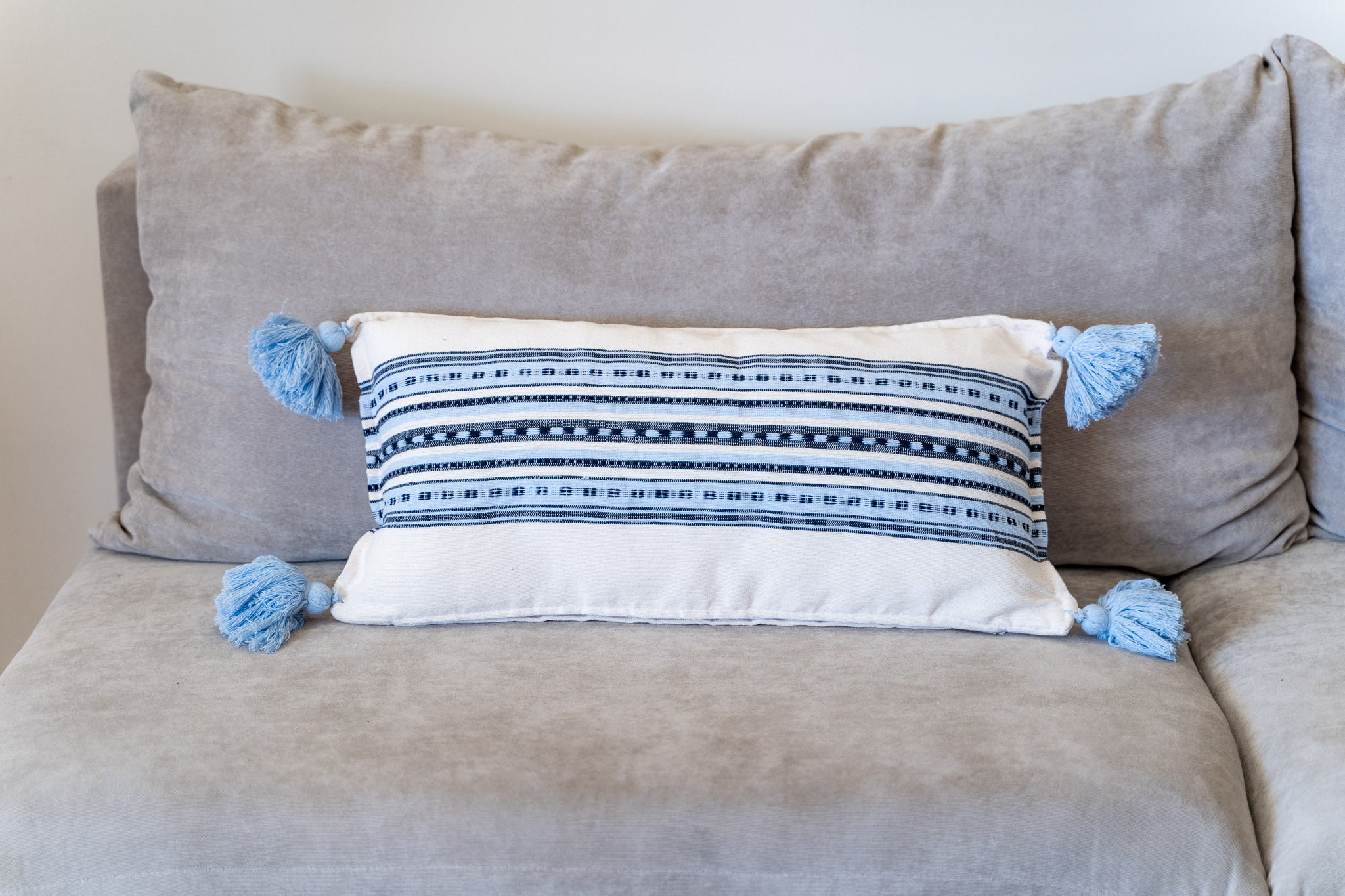 Navy and Sky Blue Aztec Lumbar Throw Pillow