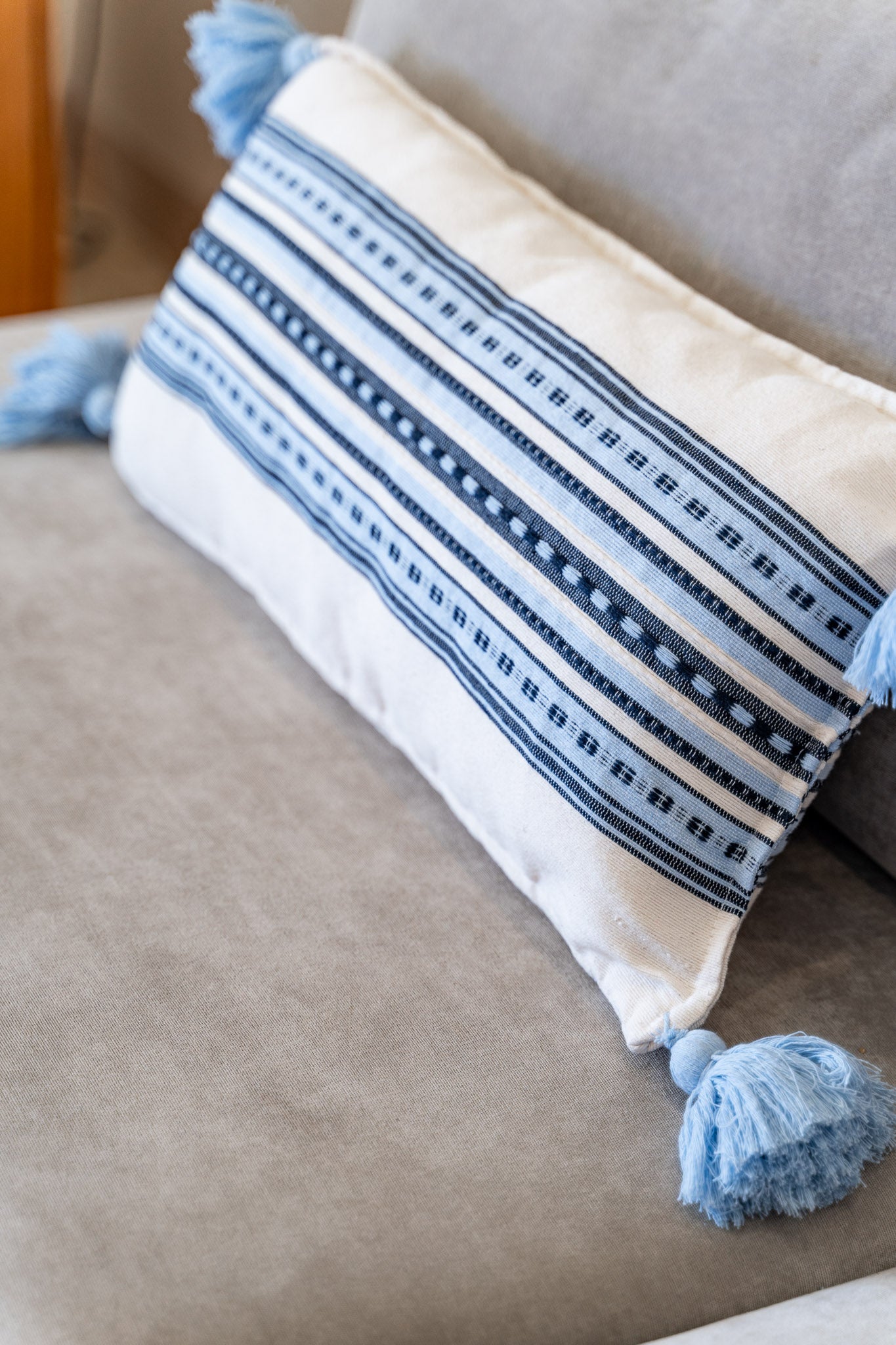Navy and Sky Blue Aztec Lumbar Throw Pillow