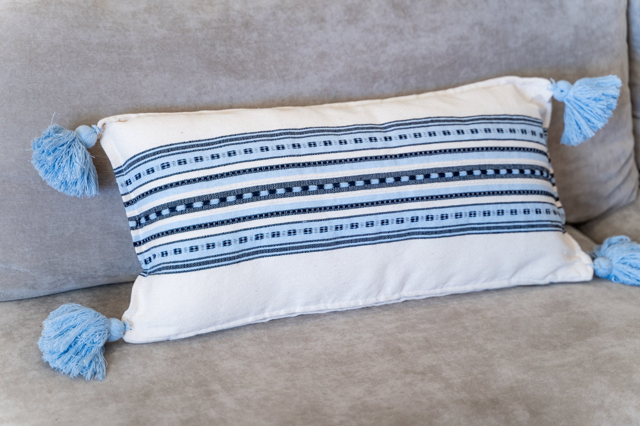 Navy and Sky Blue Aztec Lumbar Throw Pillow