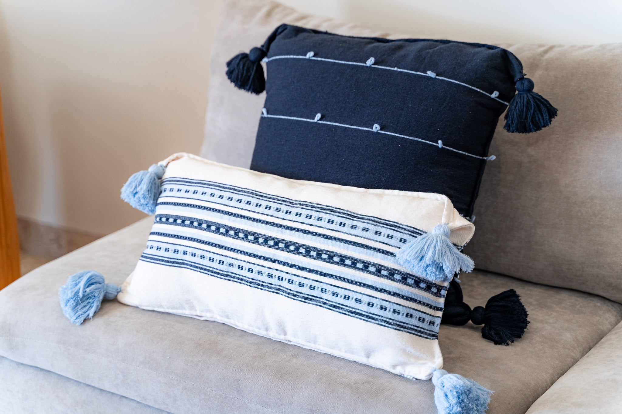 Navy with Sky Blue Globos Throw Pillow