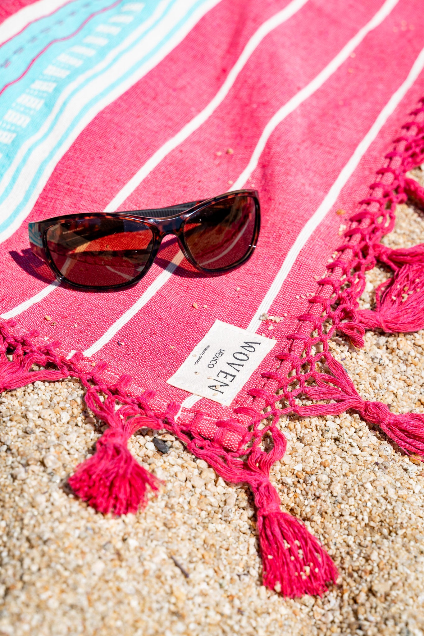 Pink and Aqua Beach blankets with Pom-Poms