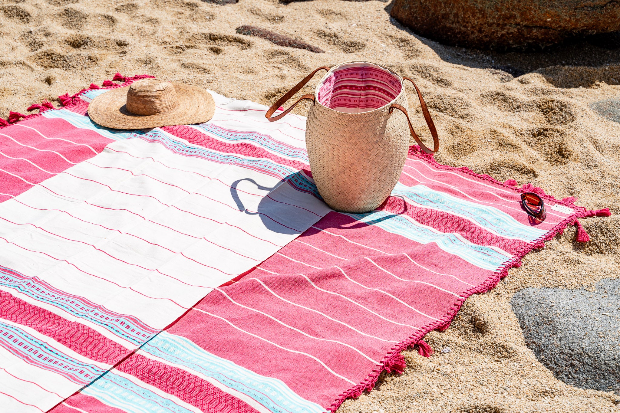 Pink and Aqua Beach blankets with Pom-Poms