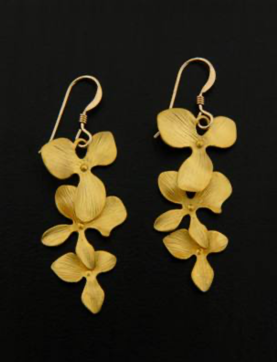 Gold Cascade Orchid Earrings