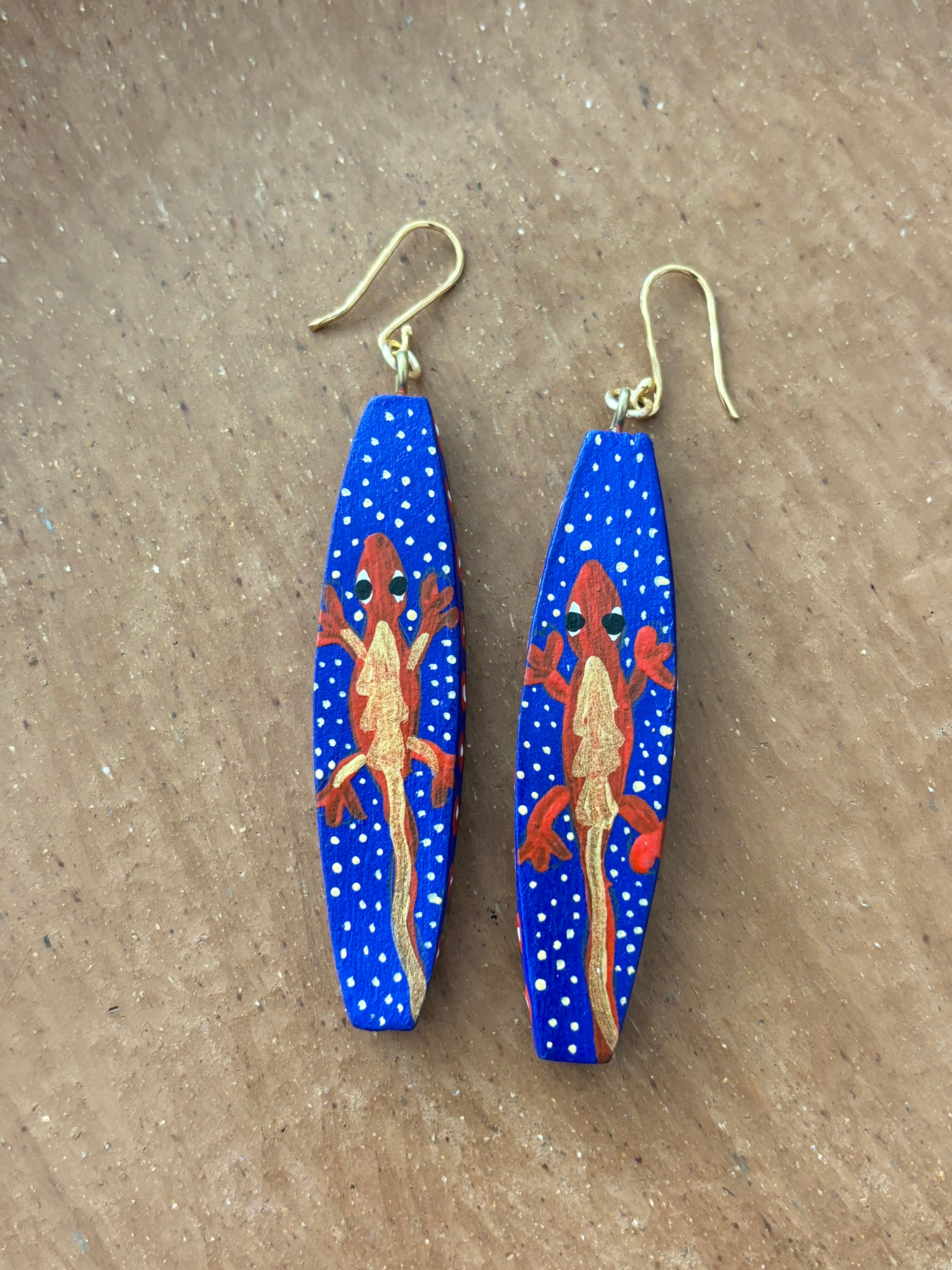 Dark Purple with Red Lizard Earrings