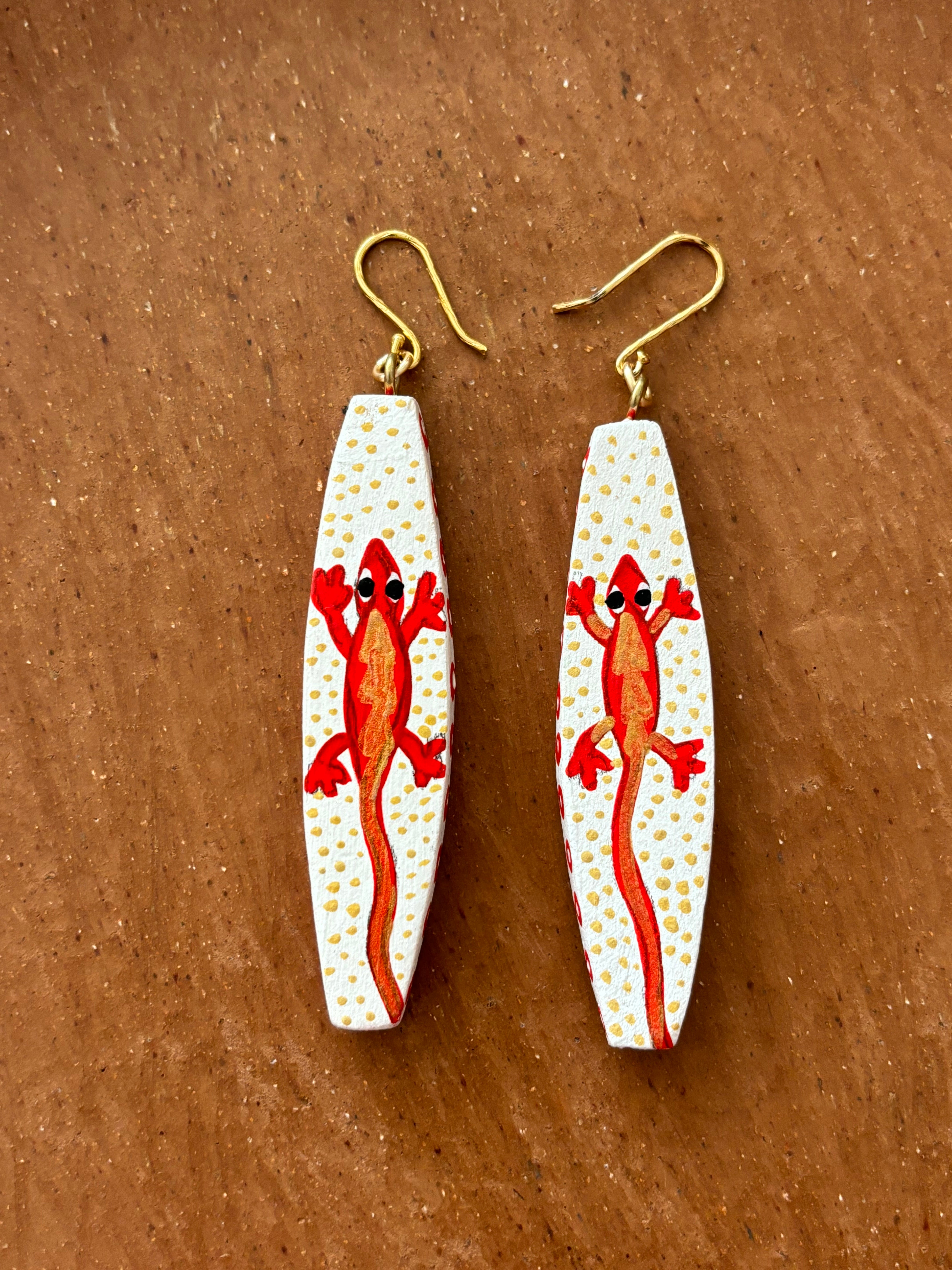 White with Red Lizard Earrings