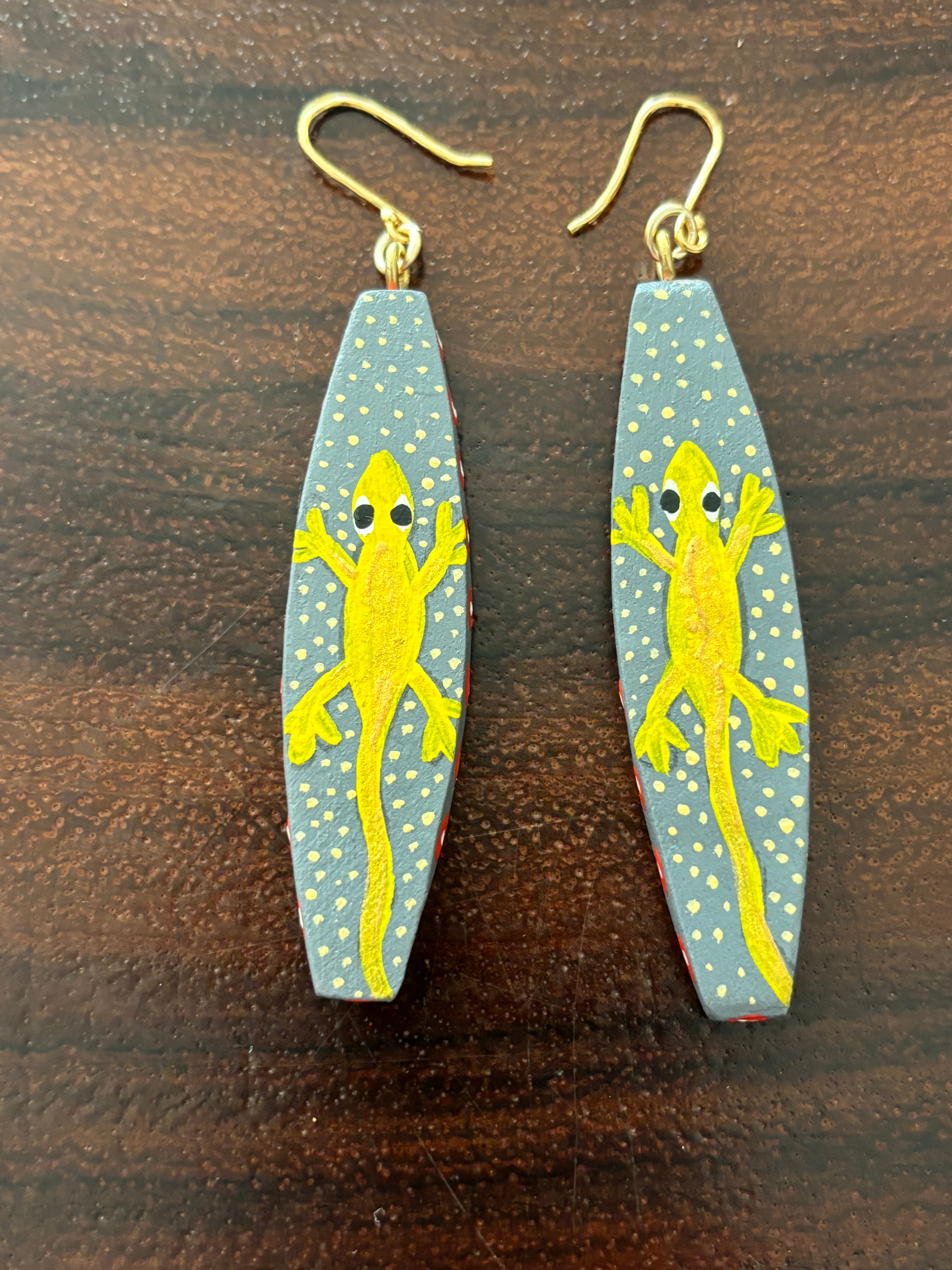 Grey with Gold Lizard Earrings