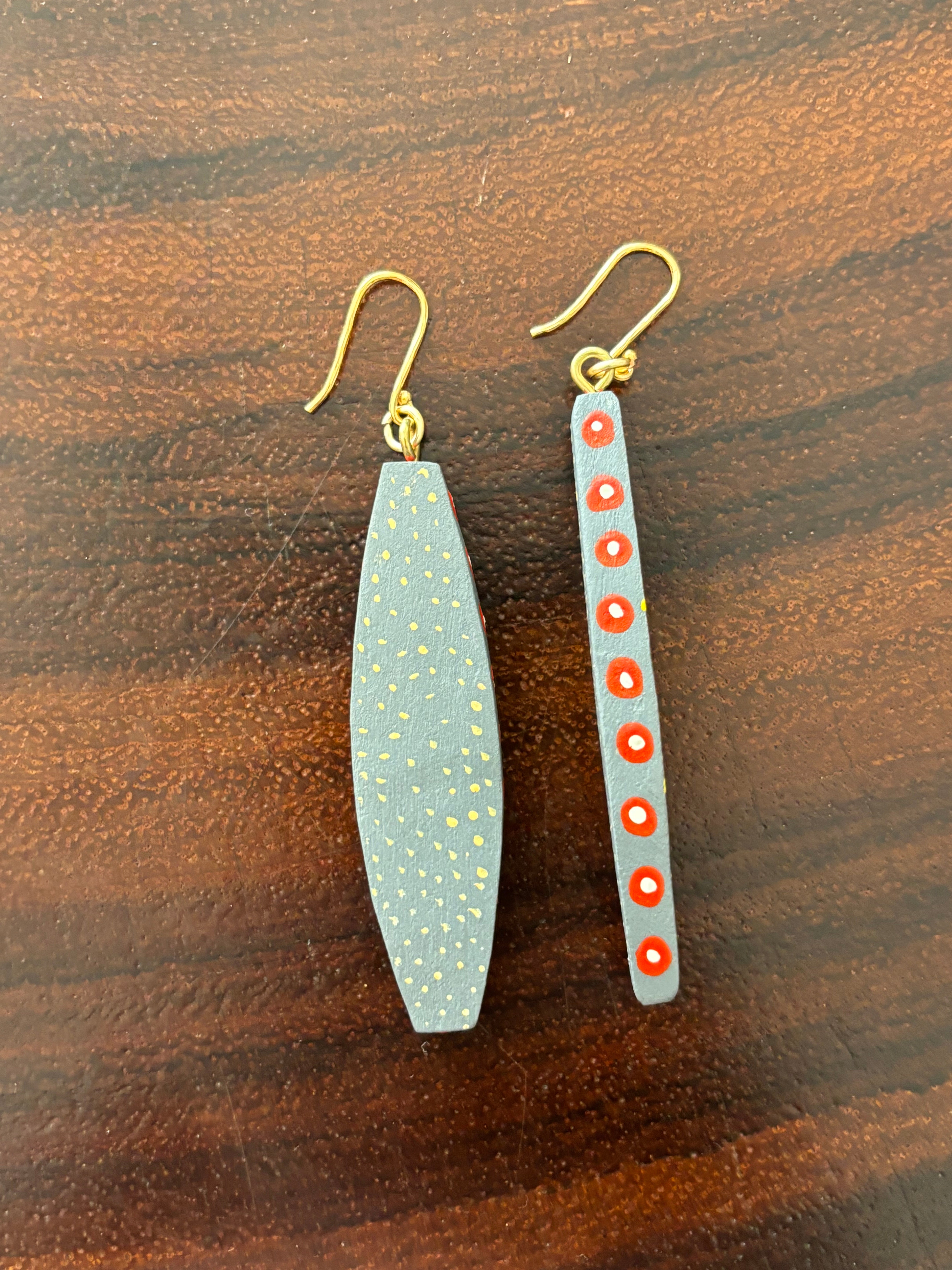 Grey with Gold Lizard Earrings