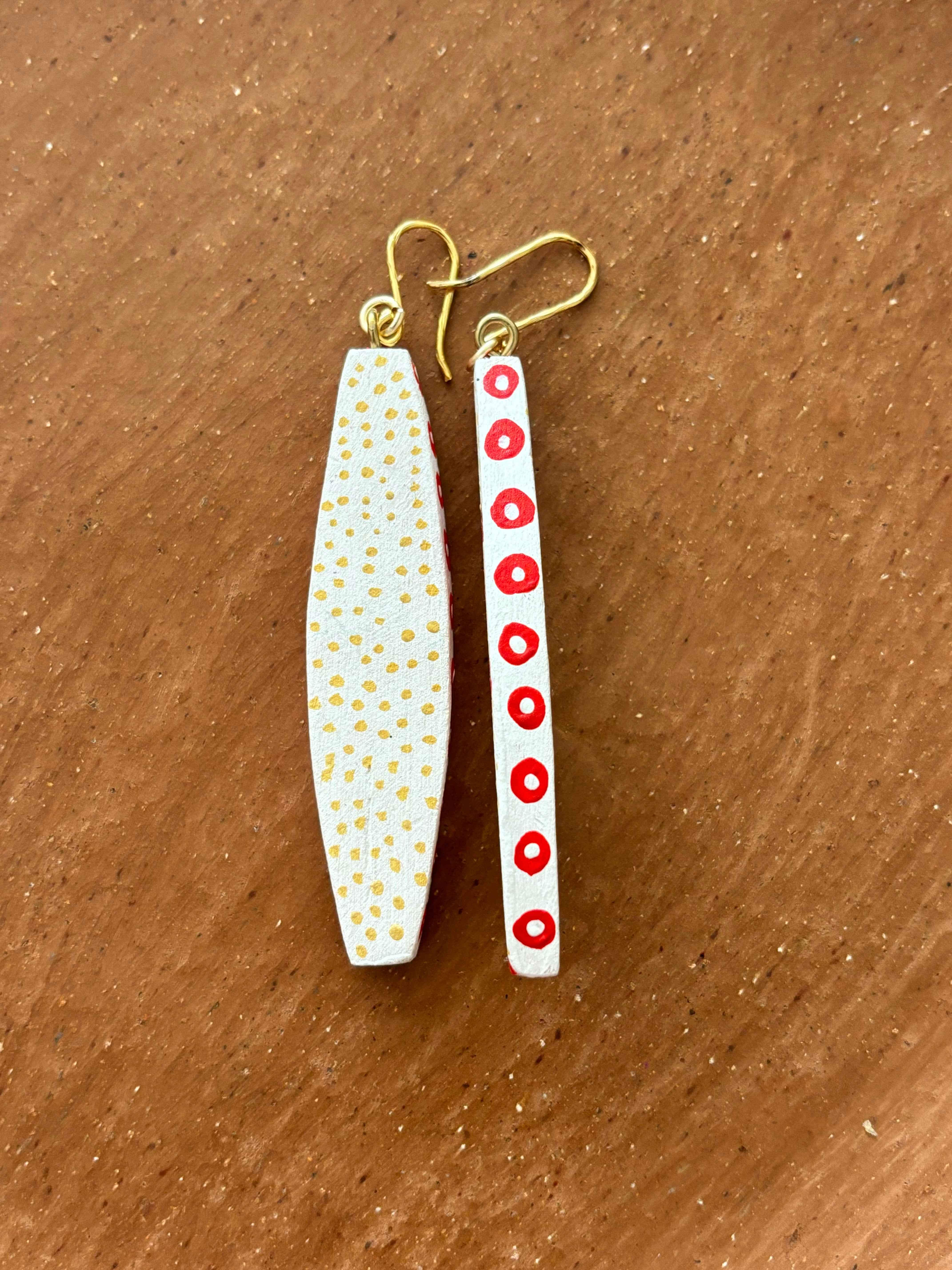 White with Red Lizard Earrings