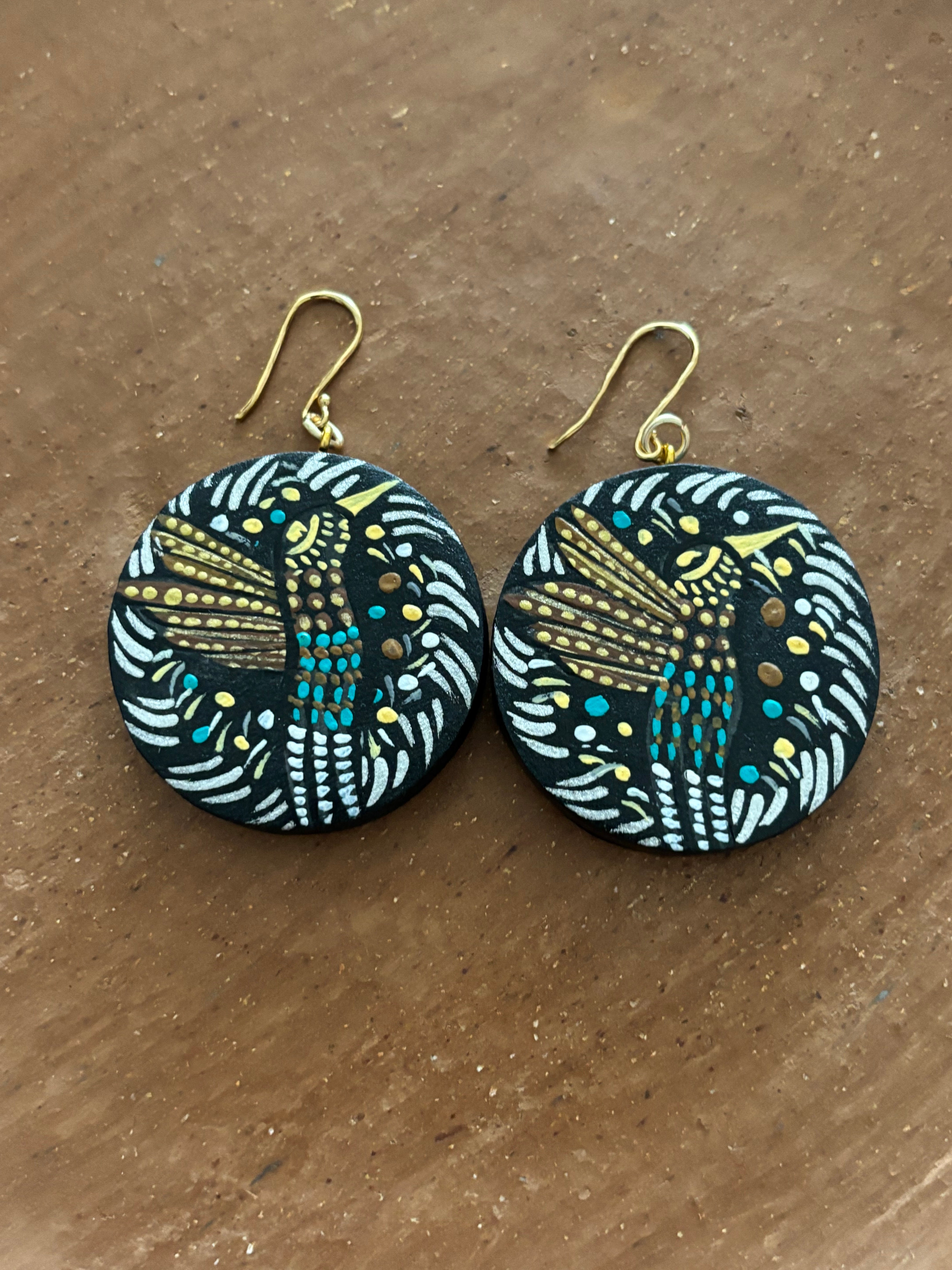 Round Black Hummingbird Earrings