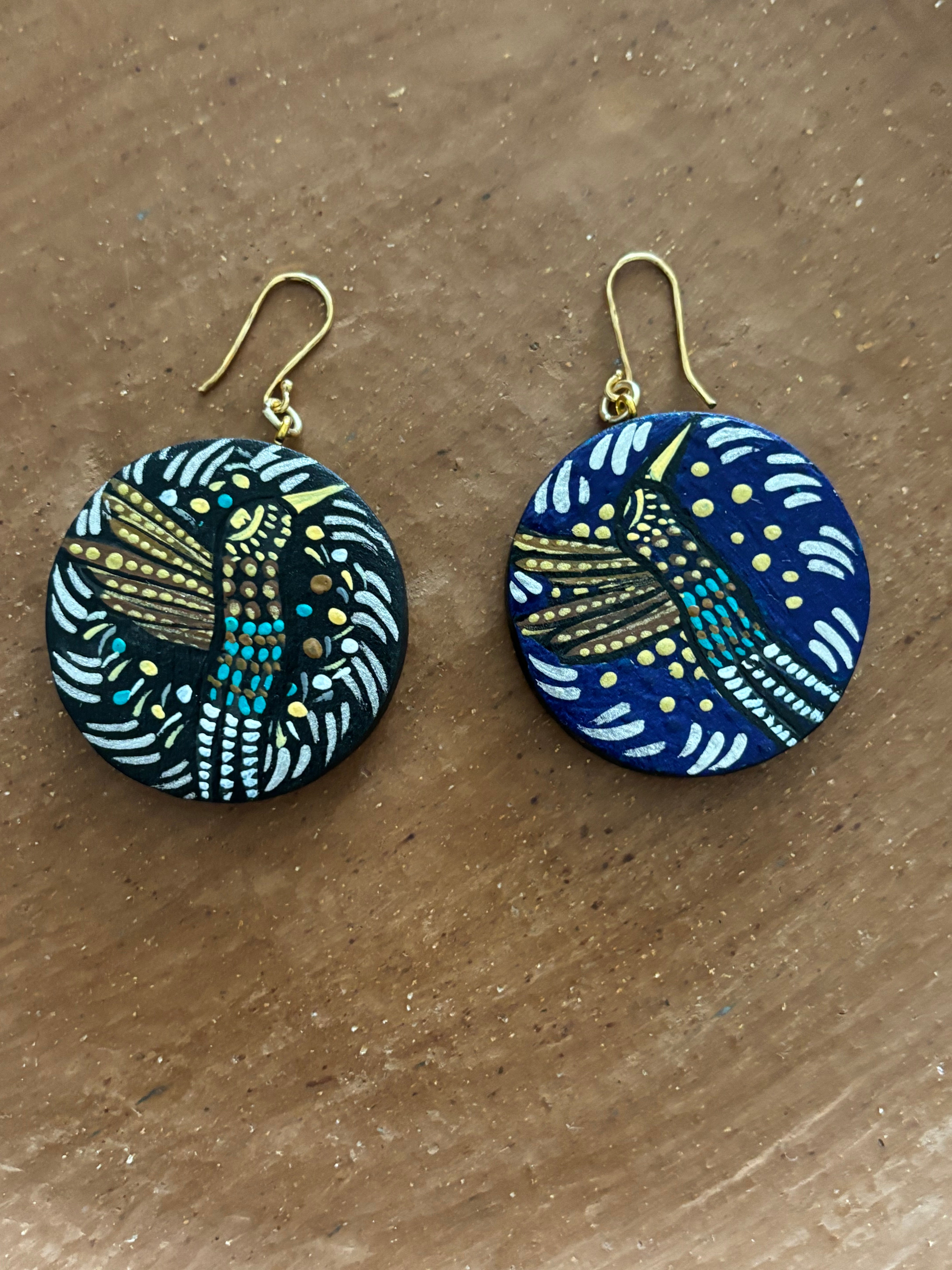 Round Black Hummingbird Earrings