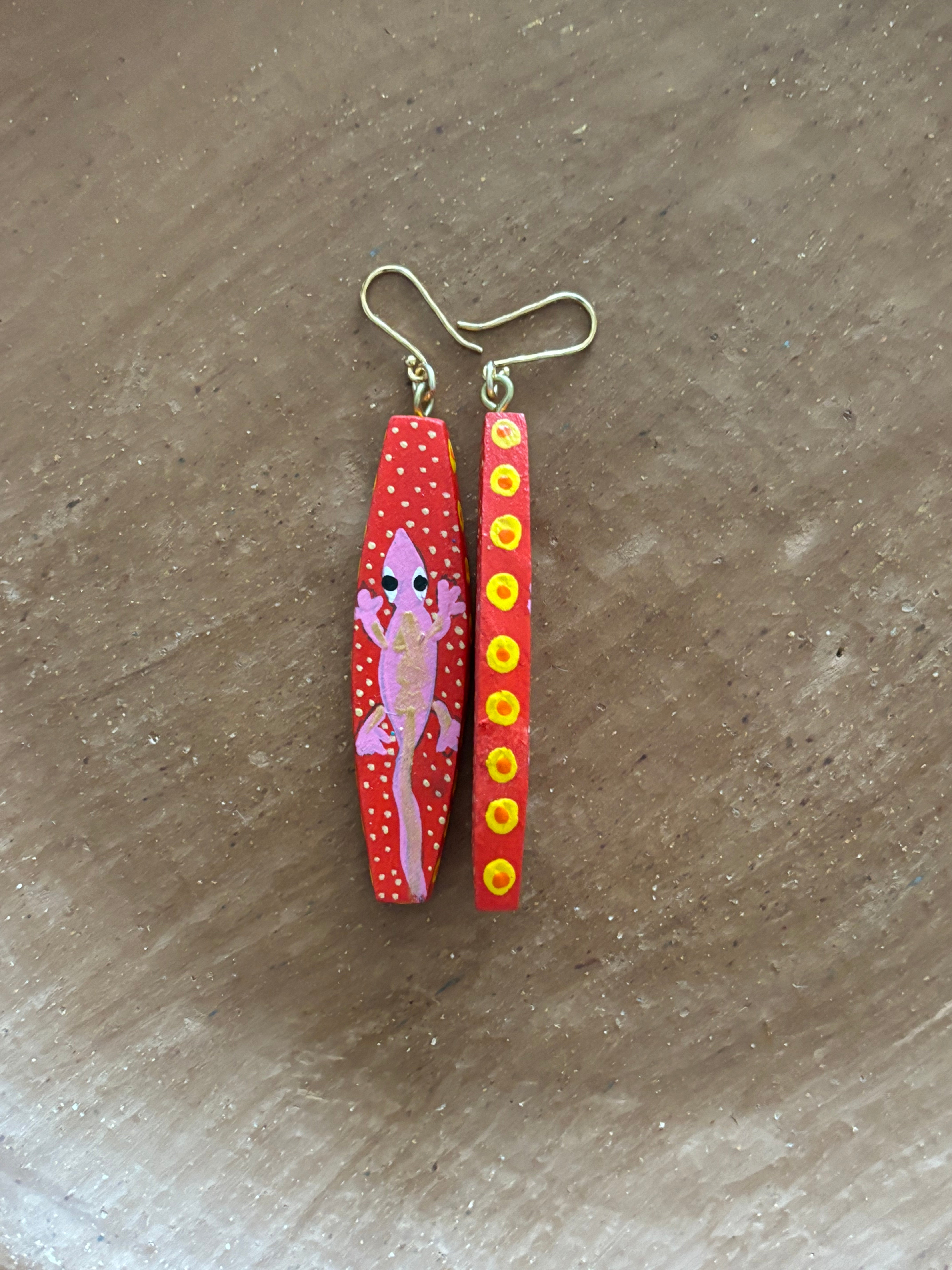 Red with Pink Lizard Earrings