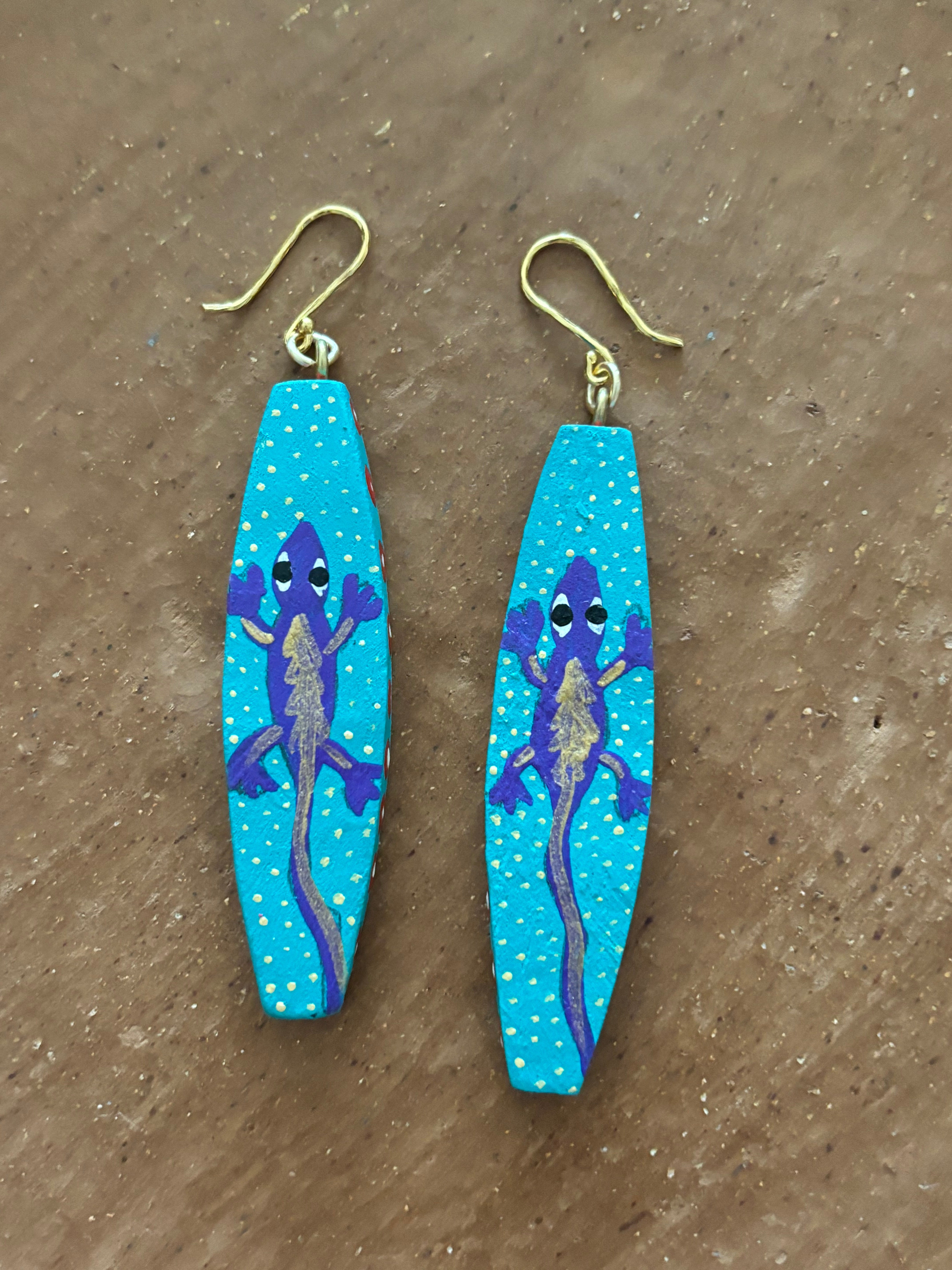 Turquoise with Purple Lizard Earrings