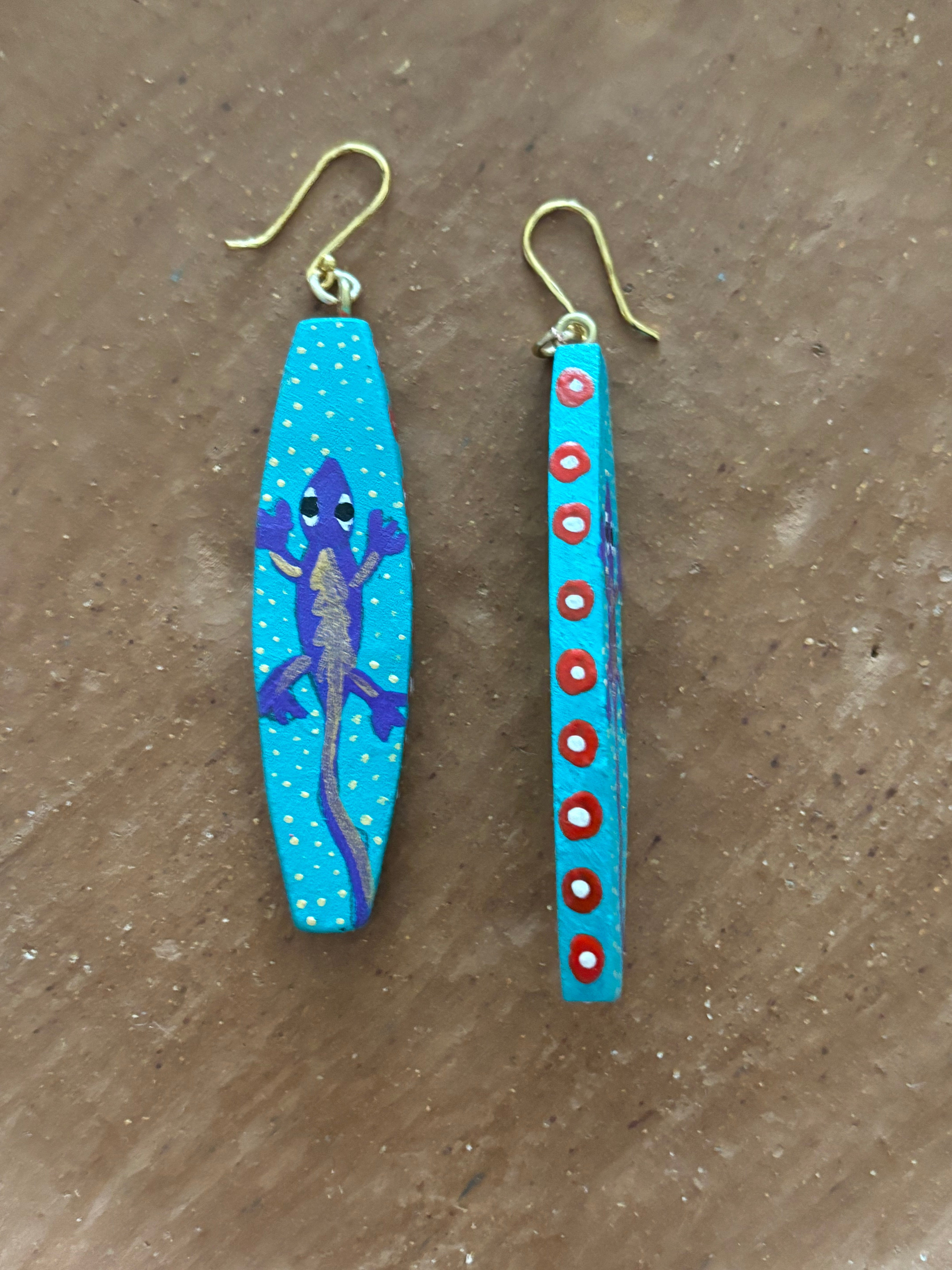 Turquoise with Purple Lizard Earrings