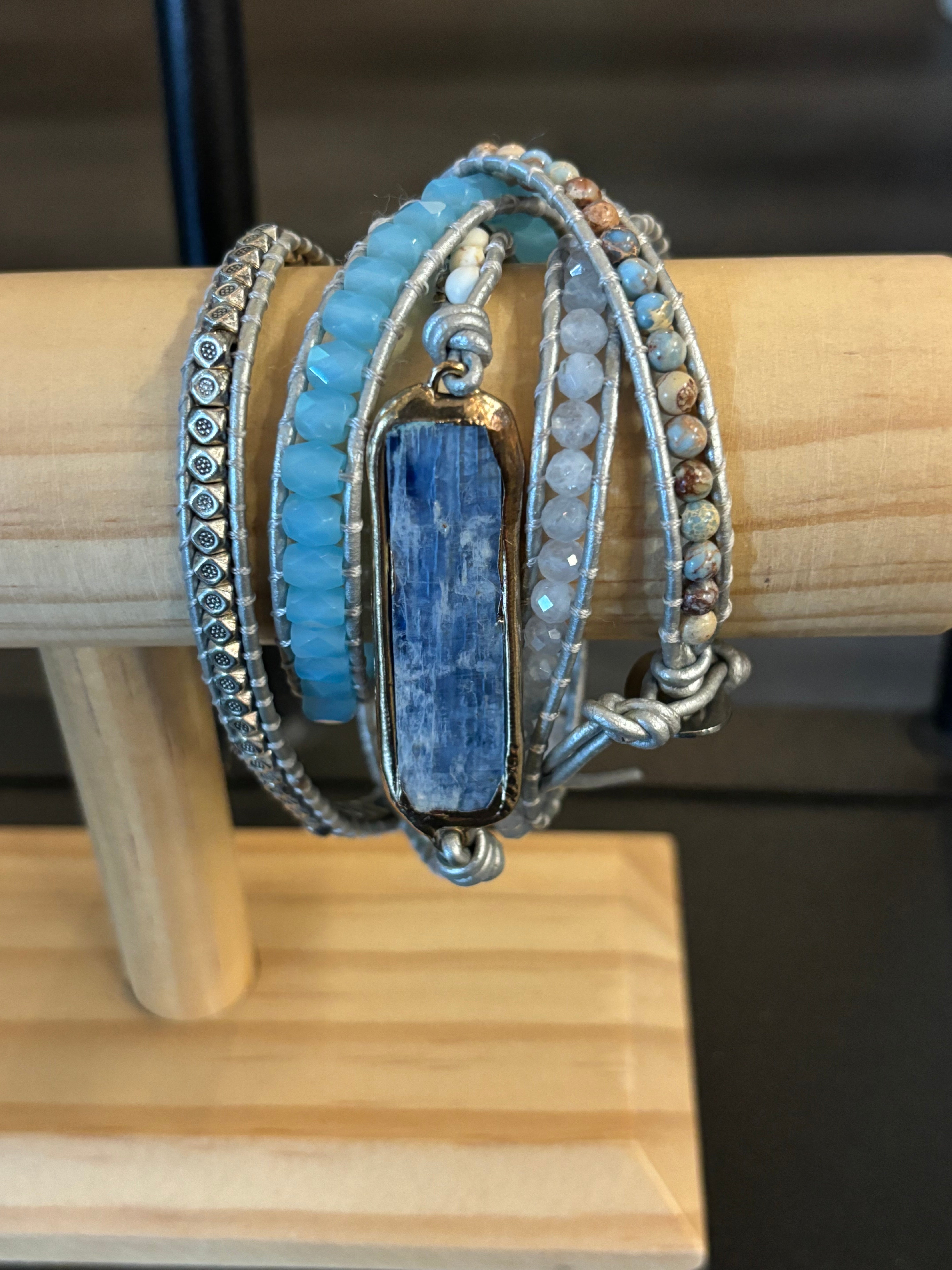 Blue Kyanite & Aqua Gemstone Wrap Bracelet