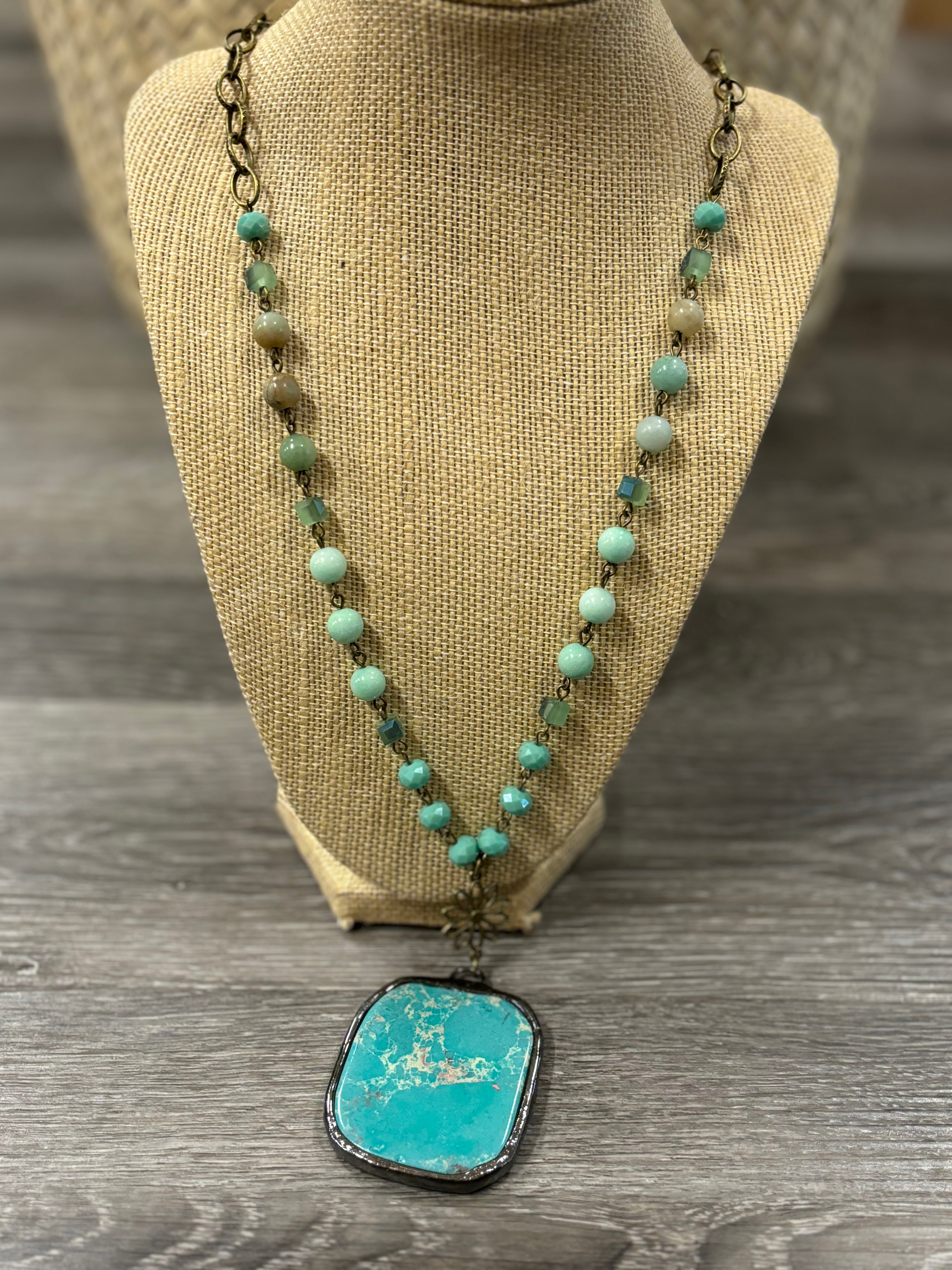 Bohemian Stone and Rosary Chain Necklace