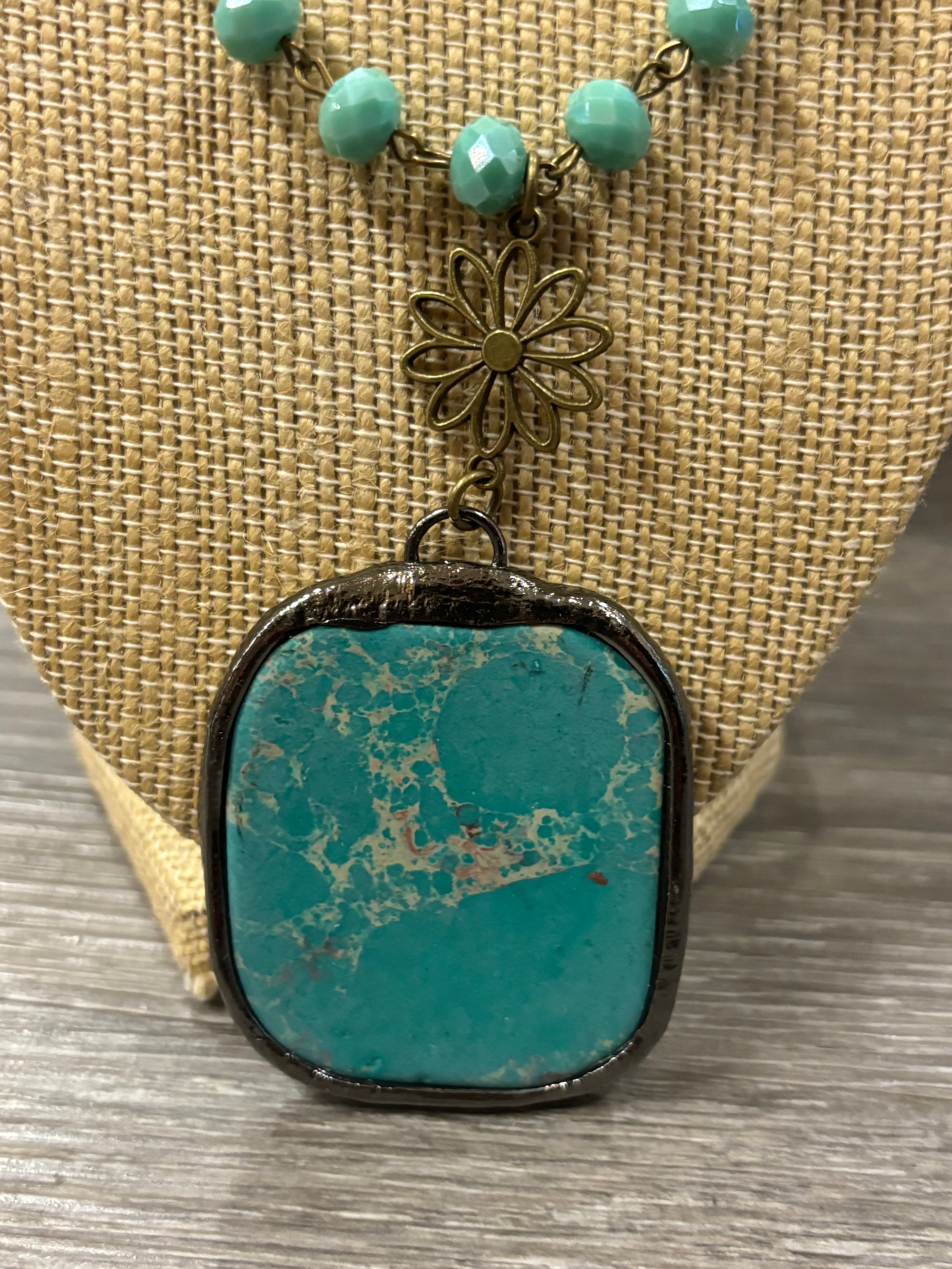 Bohemian Stone and Rosary Chain Necklace