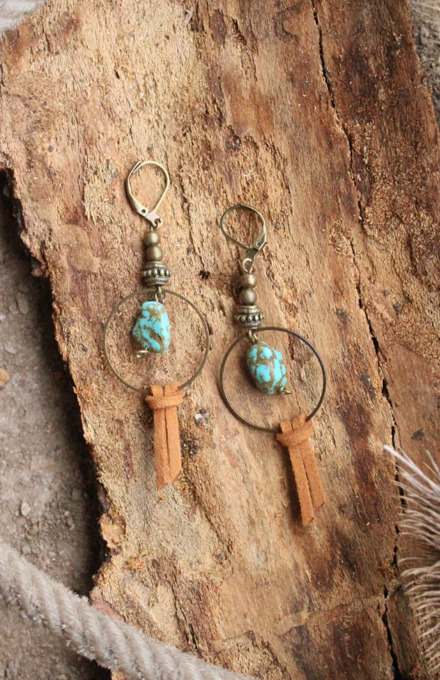 Leather & Turquoise Dangle Earrings