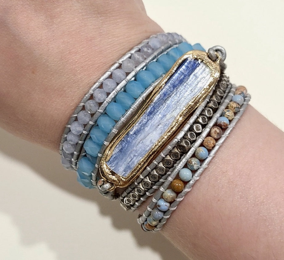 Blue Kyanite & Aqua Gemstone Wrap Bracelet
