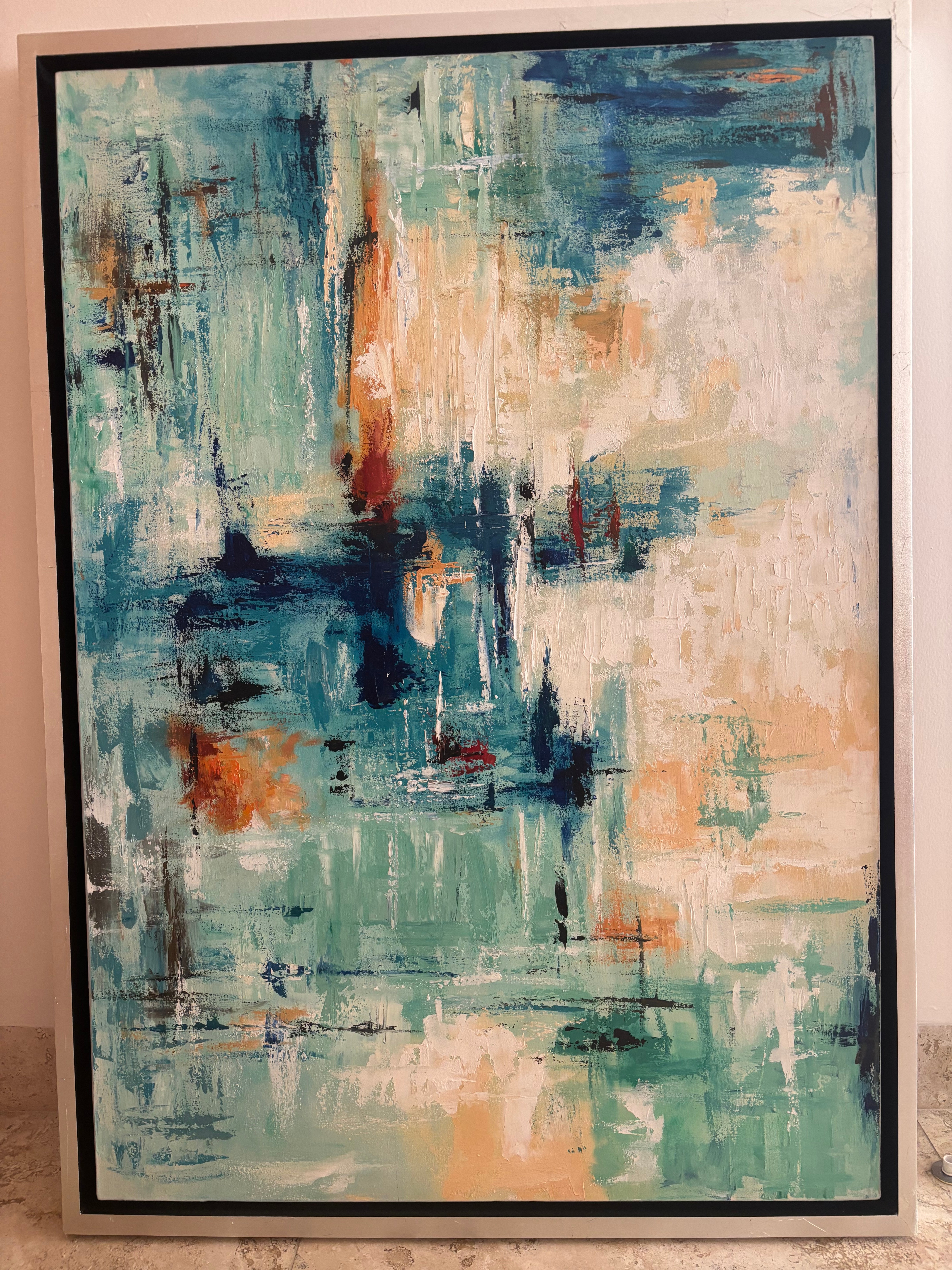 Blue Hues with Silver Frame Custom Abstract Painting