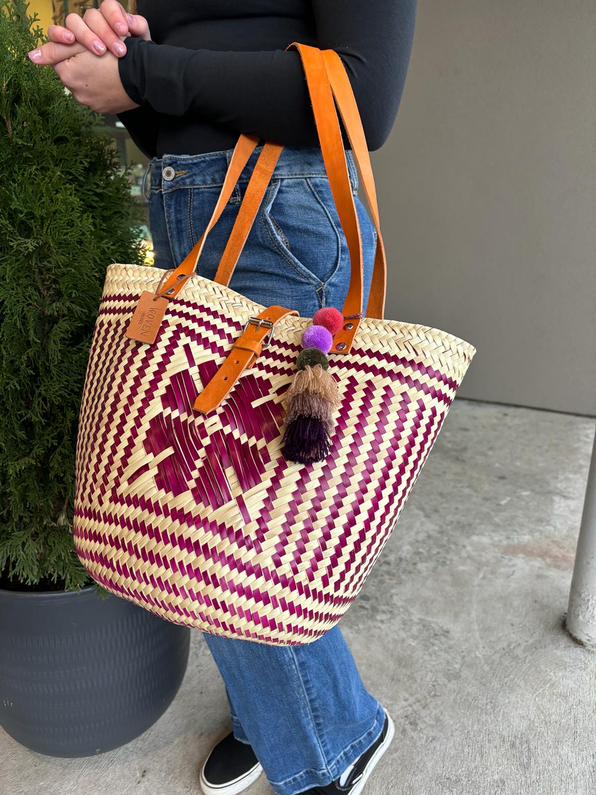 Purple Flower Palm Purse / Market Bag