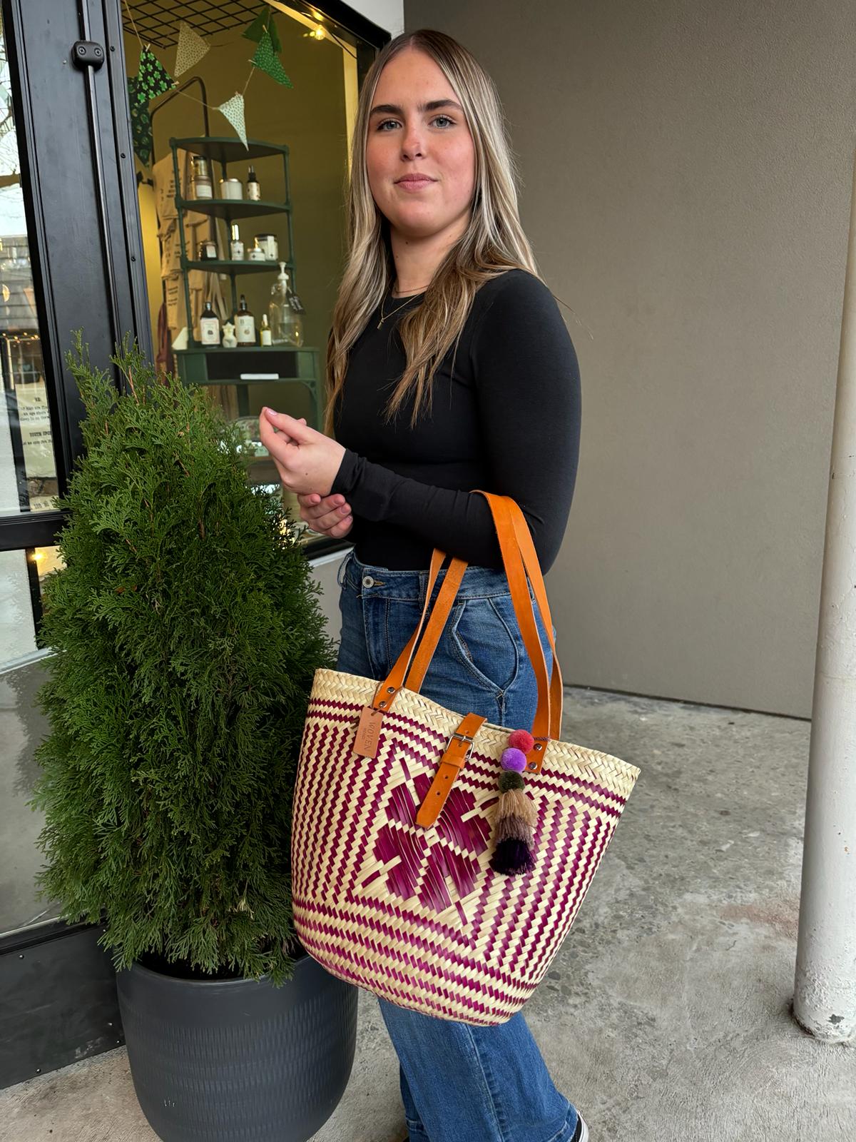 Purple Flower Palm Purse / Market Bag