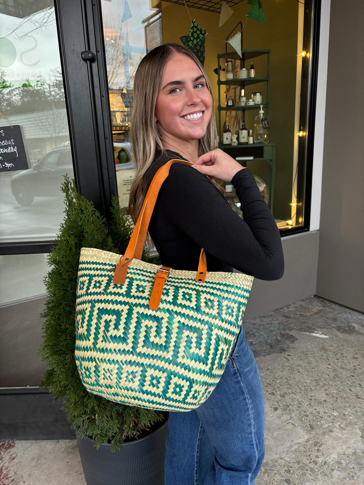 Green Aztec Palm Purse / Market Bag
