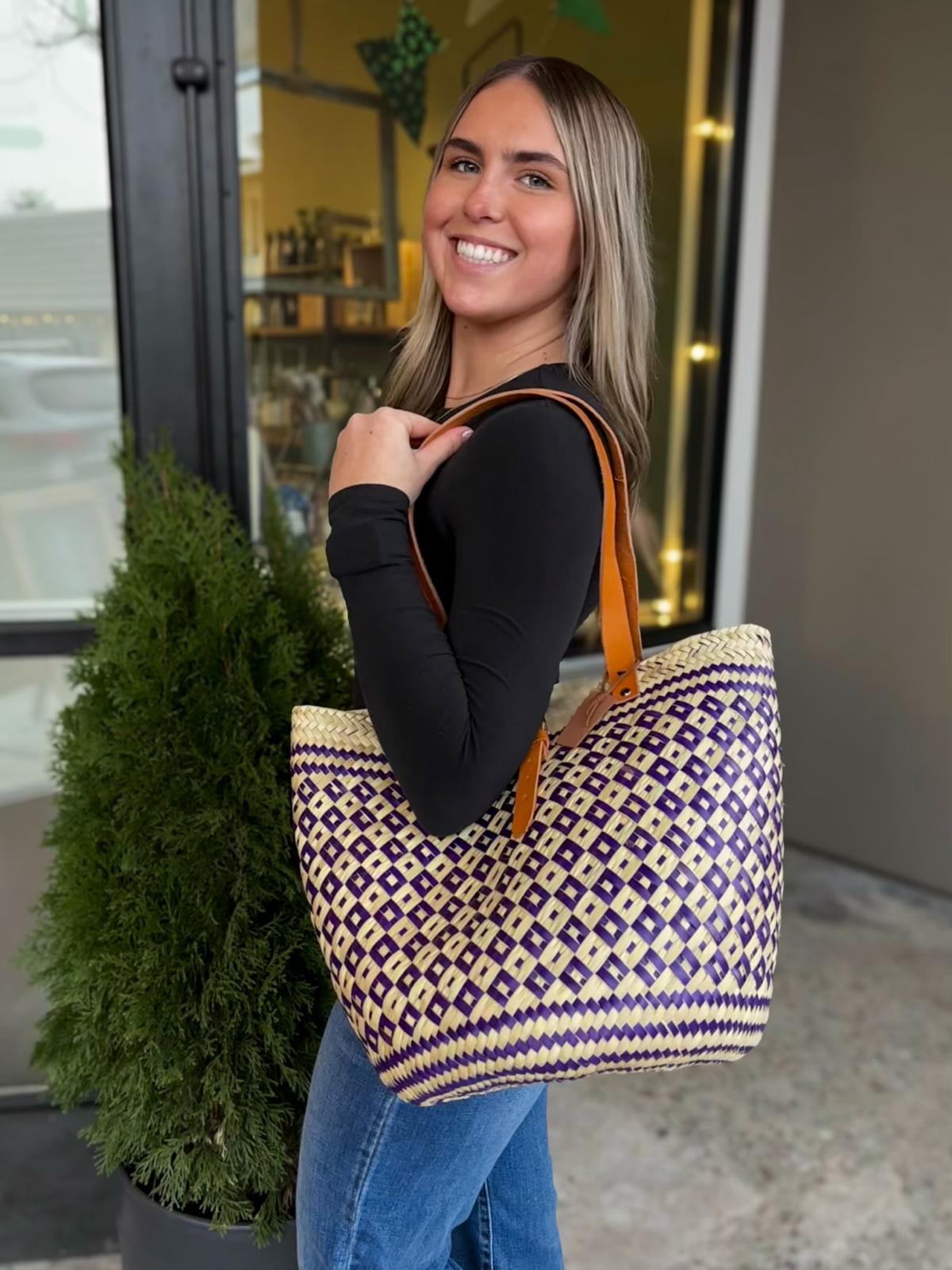 Purple Diamond Palm Purse / Market Bag