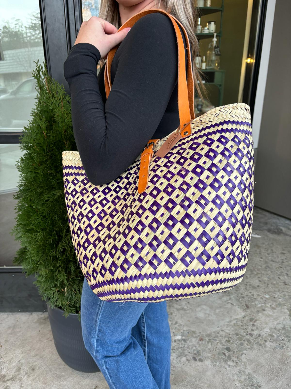 Purple Diamond Palm Purse / Market Bag