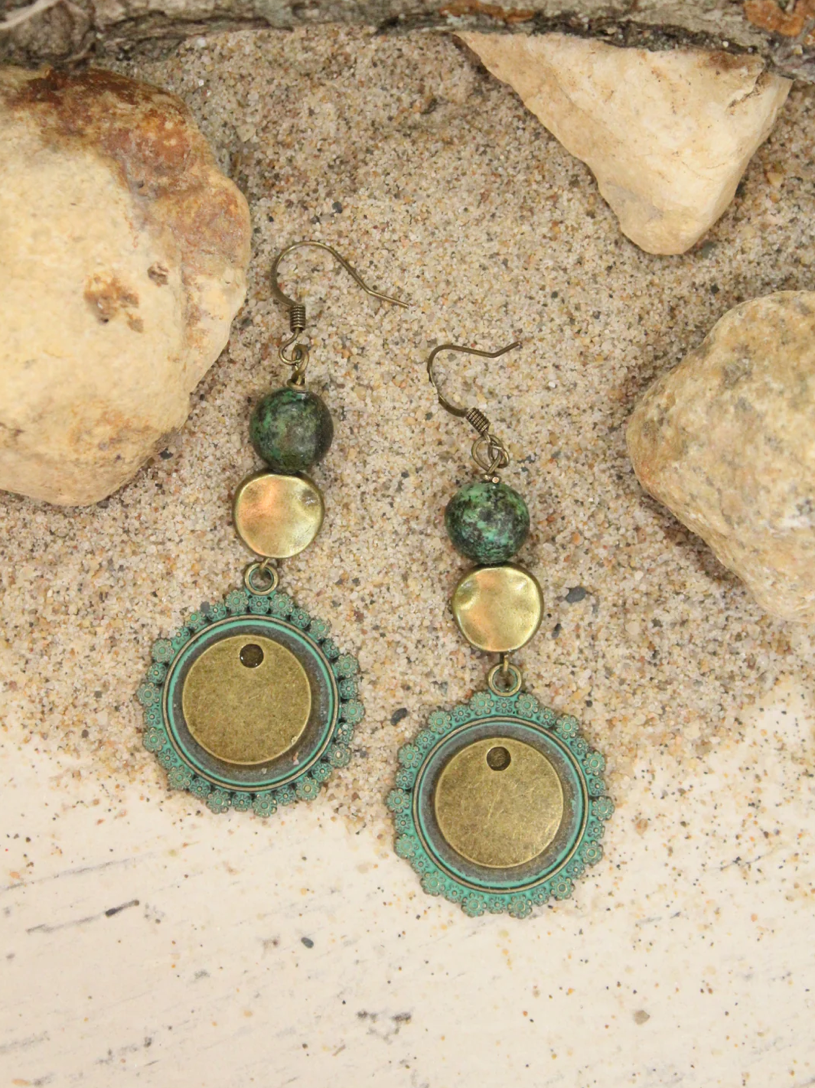 Bronze and Patina Round Dangle Earrings