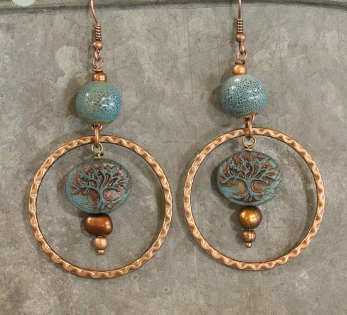 Vintage European Glass & Copper Earrings