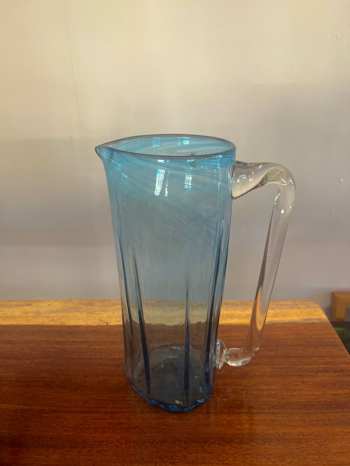 Tall Translucent Blue Glass Pitcher