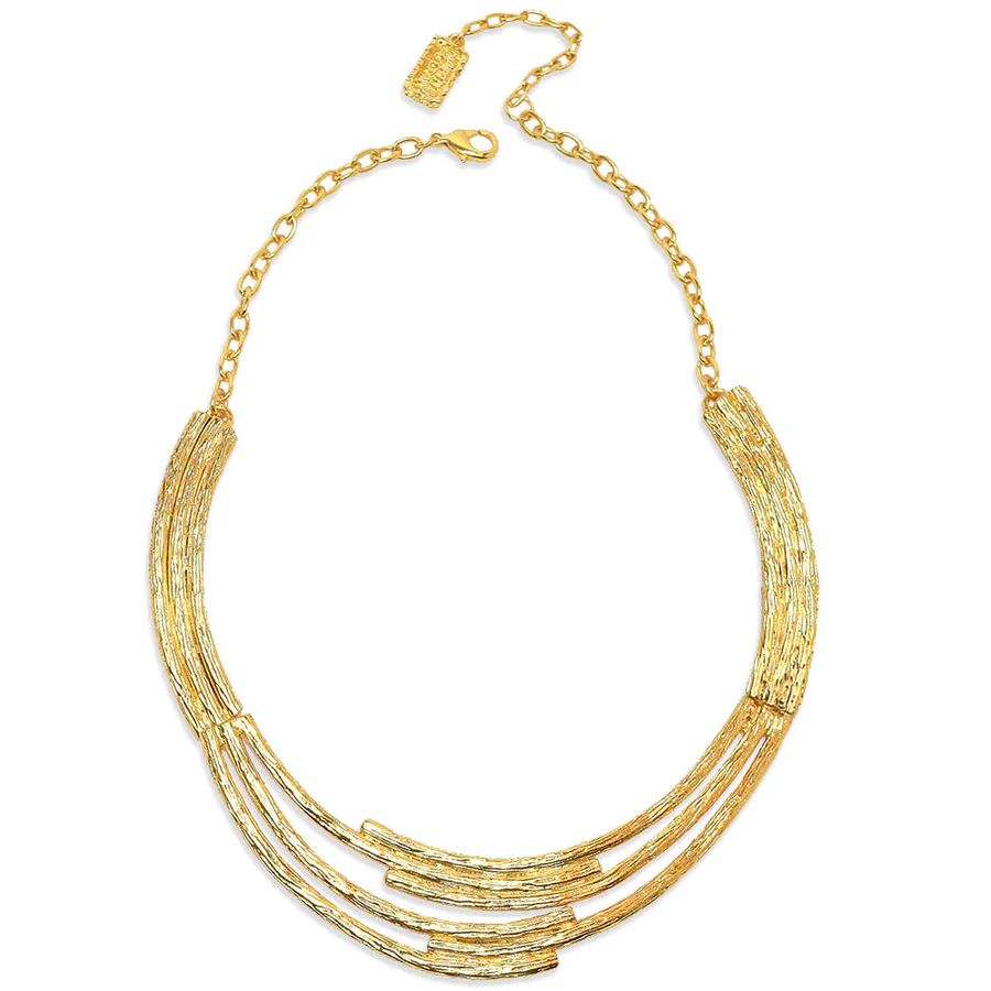 Gold Brushed Metal Plates Necklace