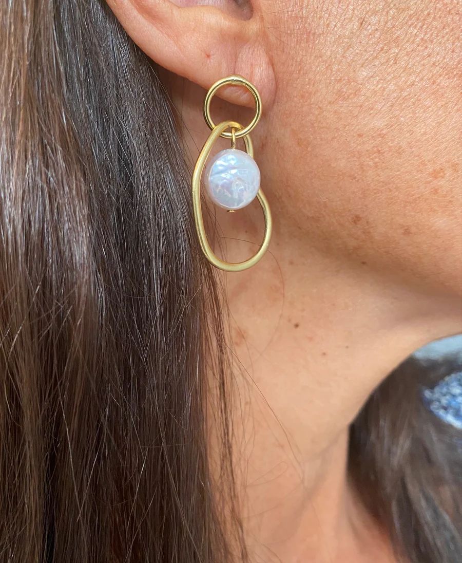 Organic Link X Pearl Earrings