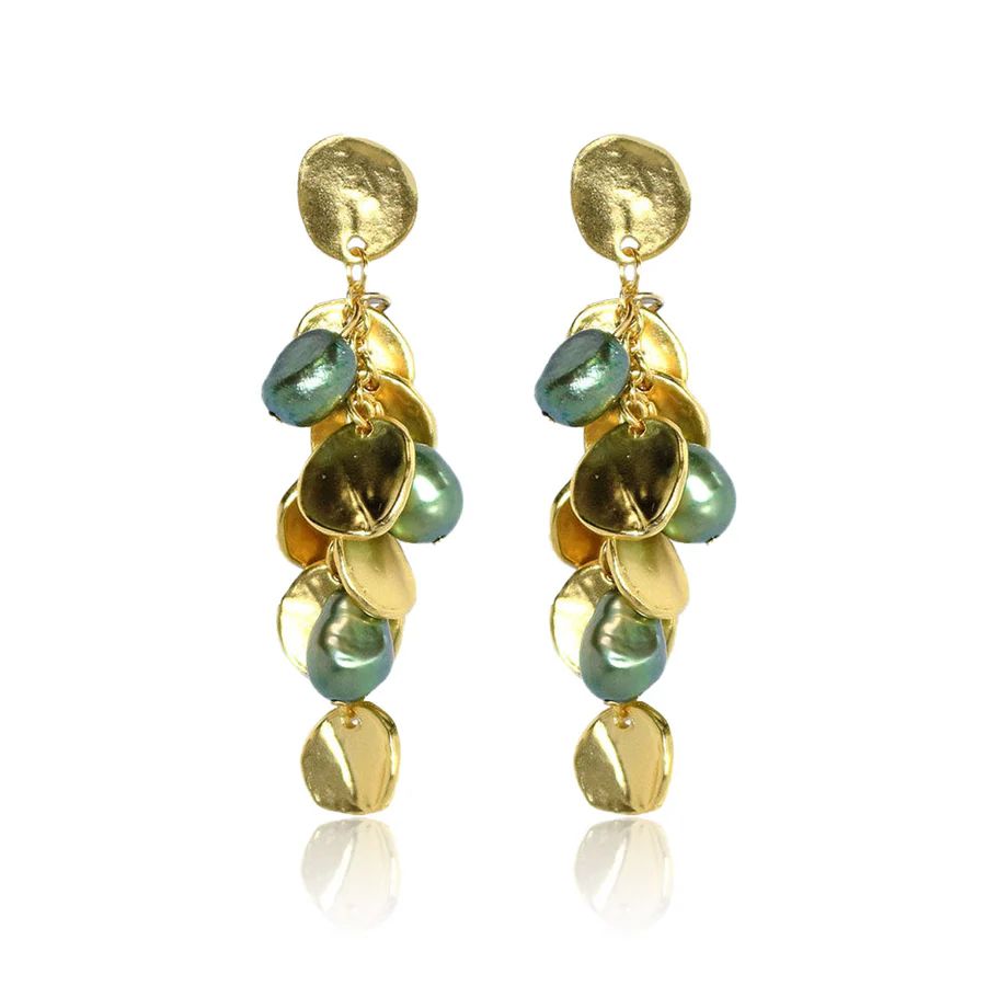 Green Pearl Gold Earrings