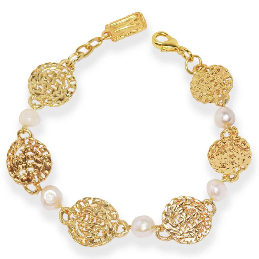 Gold Bracelet - Disc and Pearl