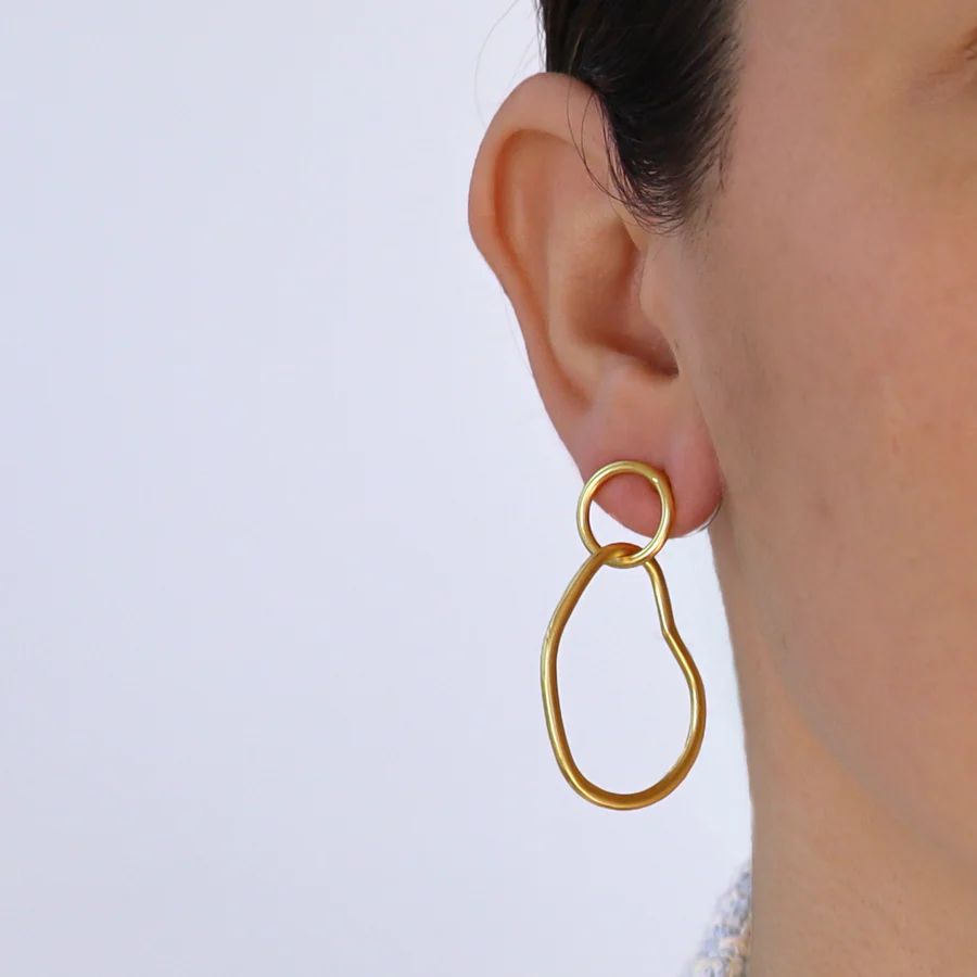 Gold Organic Link Drop Earrings