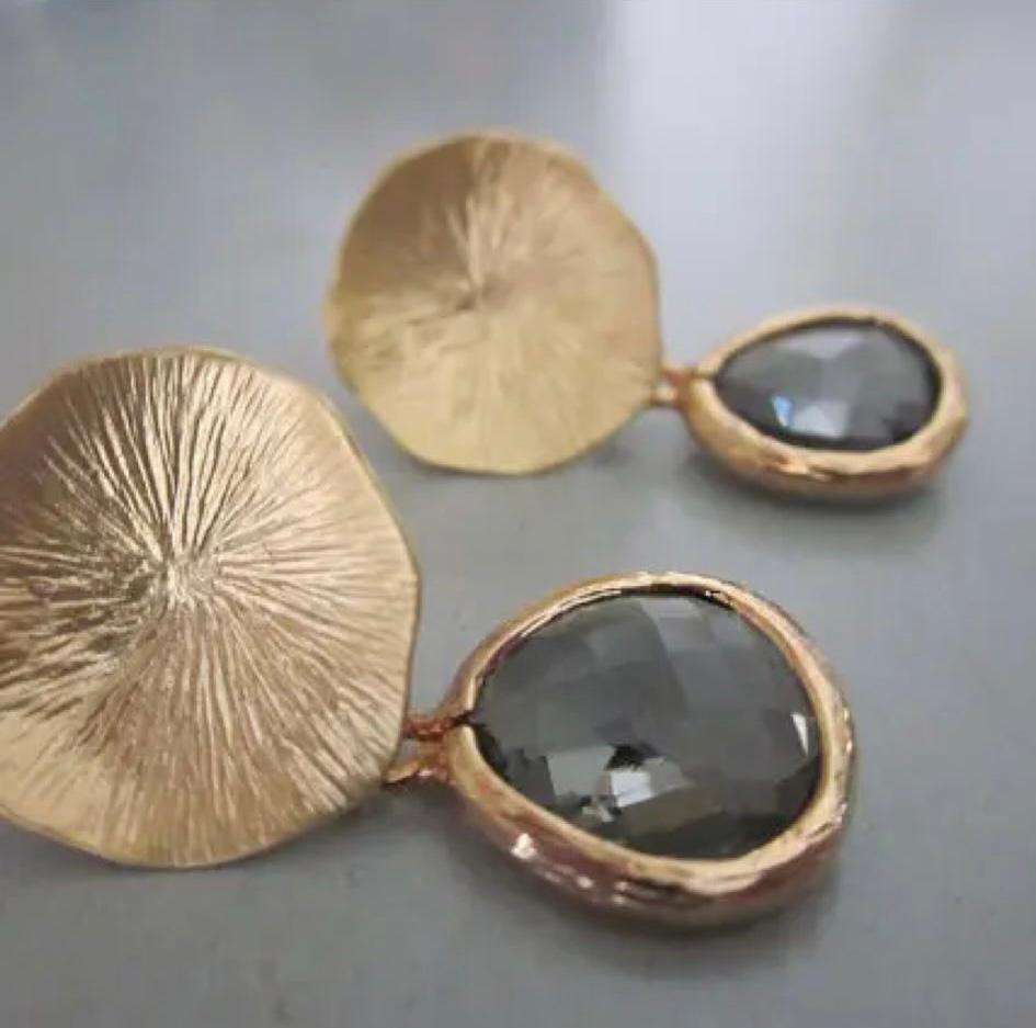 Charcoal Grey Earrings Gold