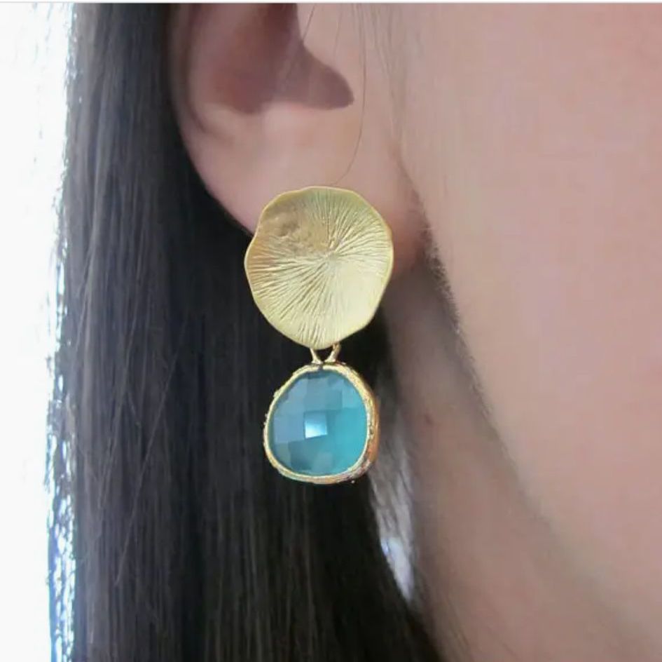 Aqua Blue Mint Earrings Gold