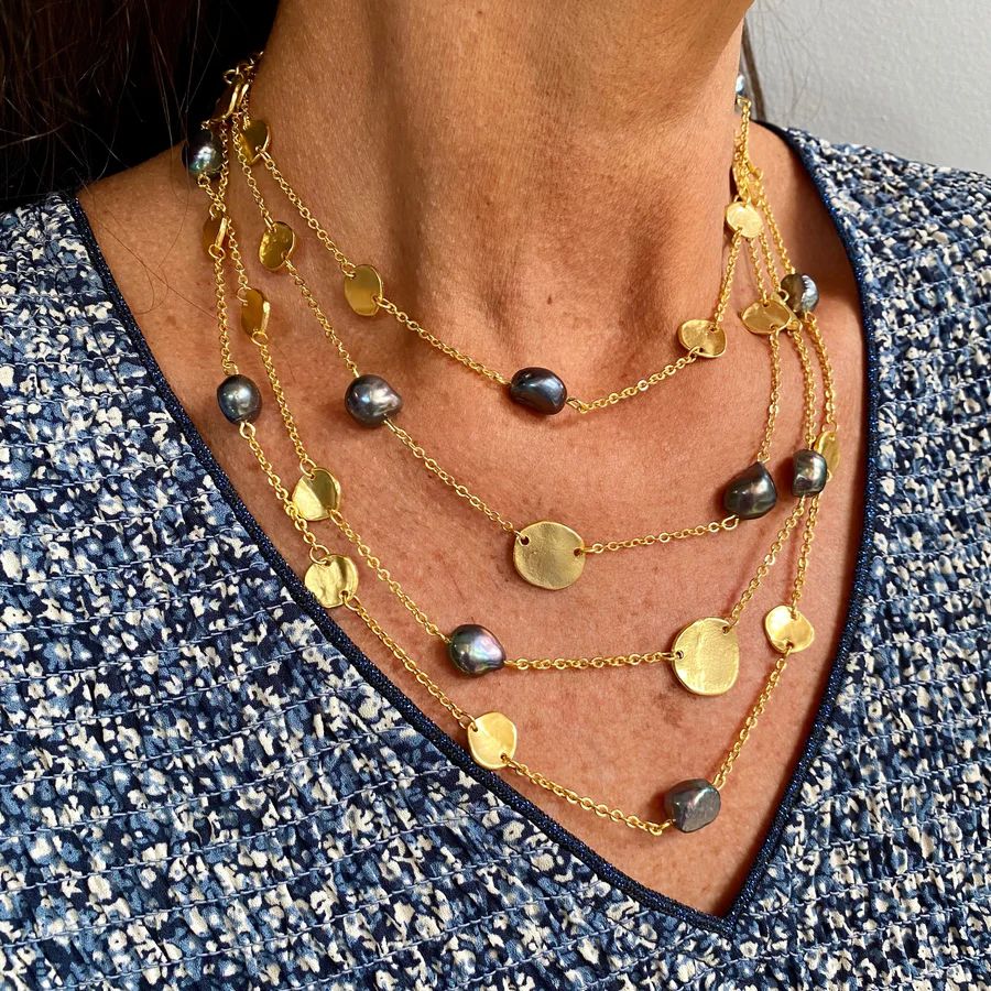 Mini Coin X Peacock Pearl Layered Necklace