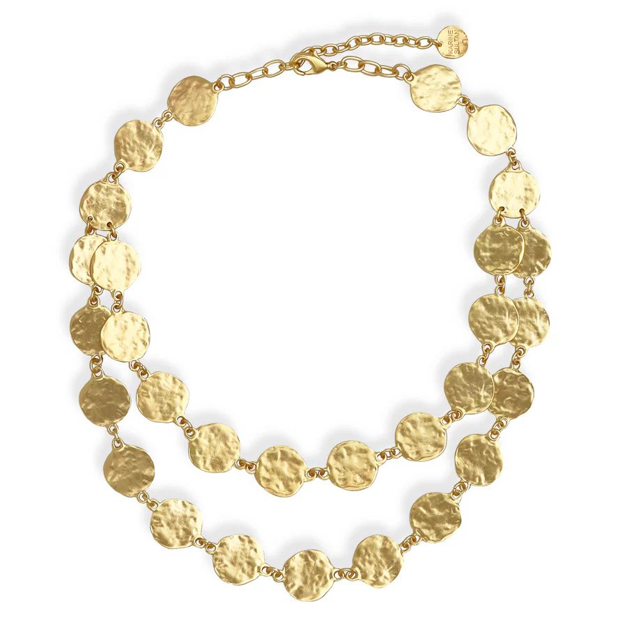 Gold Necklace Double Layer with Textured Discs