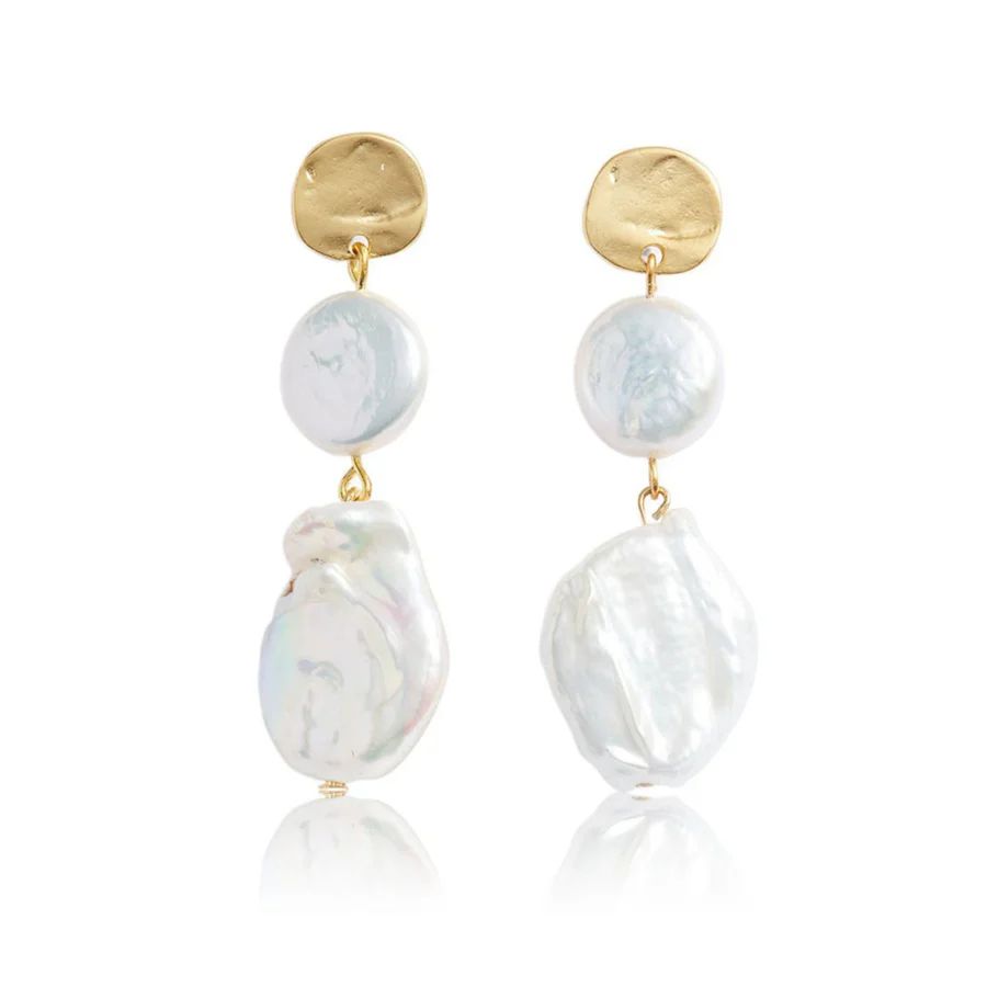 Gold Flat Pearl Earrings