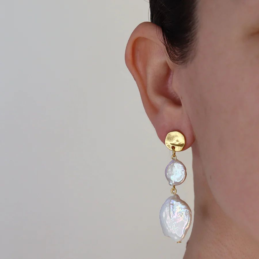 Gold Flat Pearl Earrings
