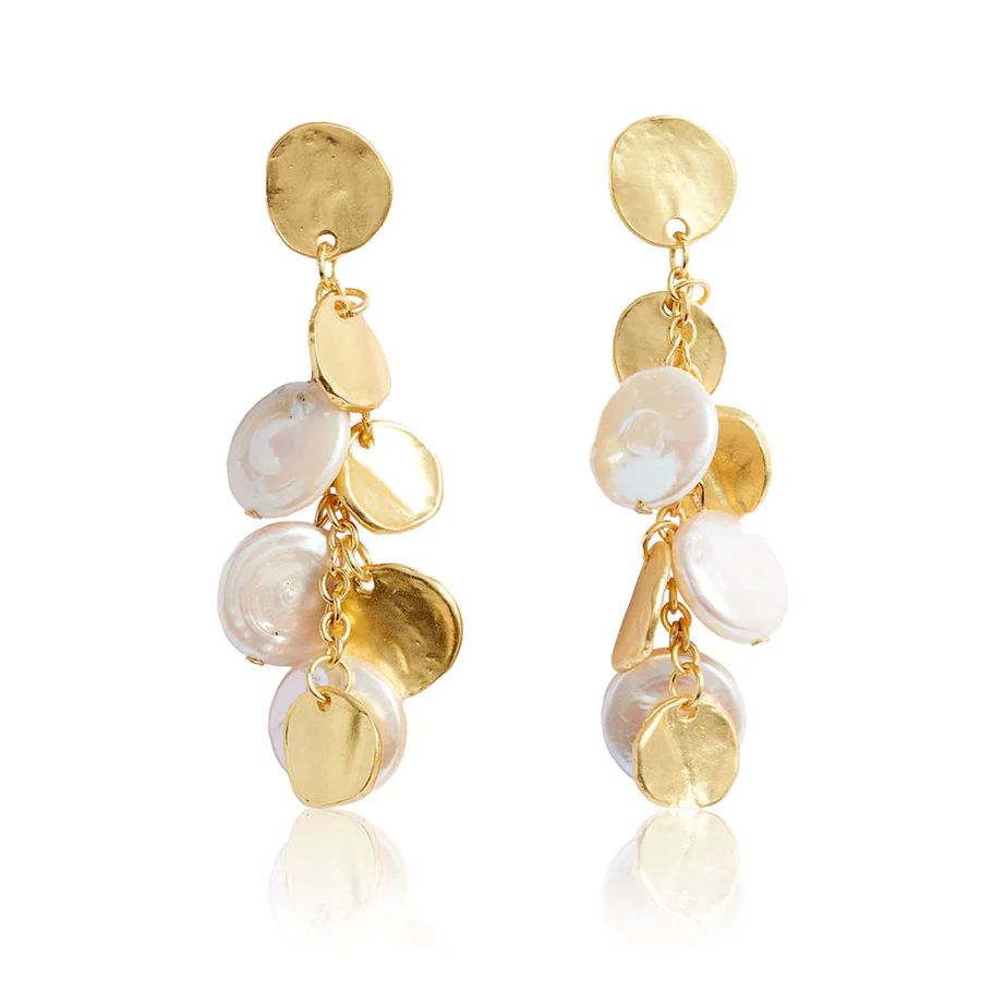 Flat Pearl Gold Earrings