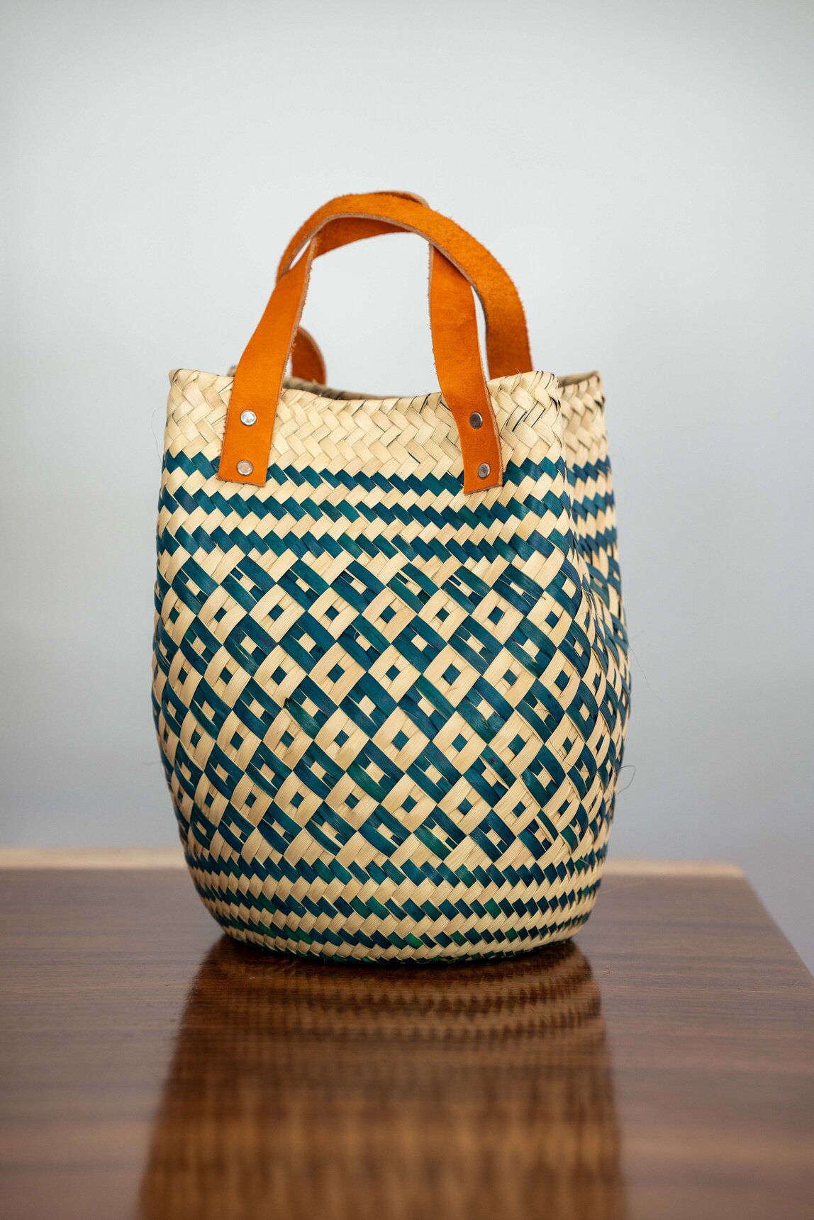 Mini Palm Purse - Natural and Teal Green