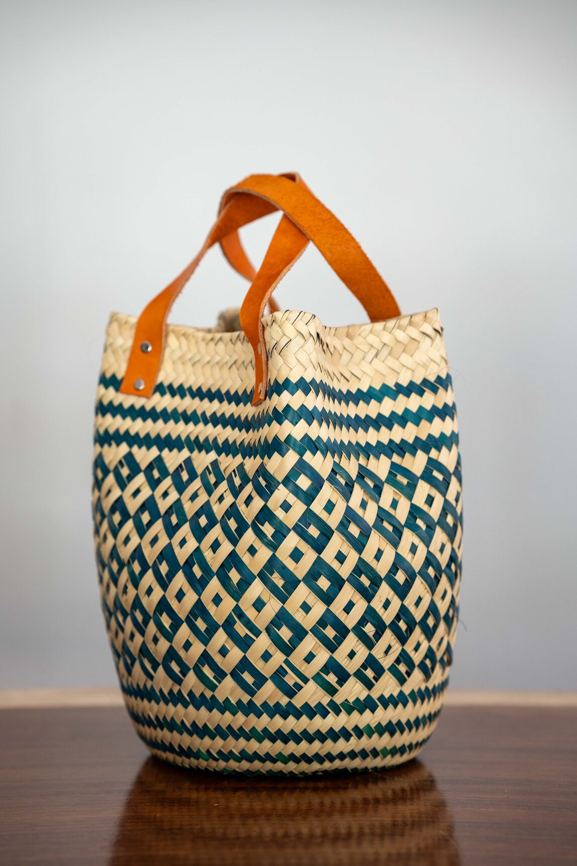 Mini Palm Purse - Natural and Teal Green